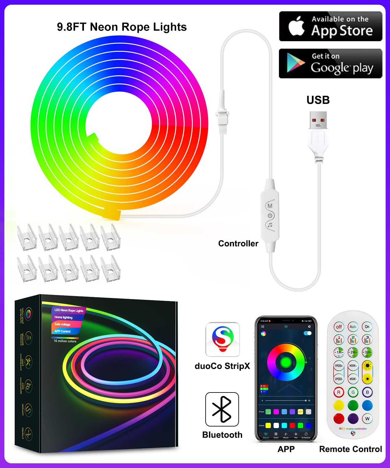 Czyjprl Neon Lights, 9.8Ft Neon Rope Lights, Rgbicw Led Strip Lights, Custom Diy Neon Strip Lights Bedroom And Wall Ip67 Waterpr