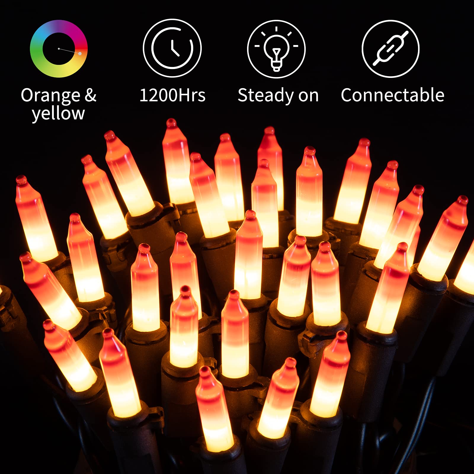 Minetom 100-count 25Ft.Yellow & Orange Candy Corn Incandescent Mini Halloween String Lights for Outdoor & Indoor Halloween Decor