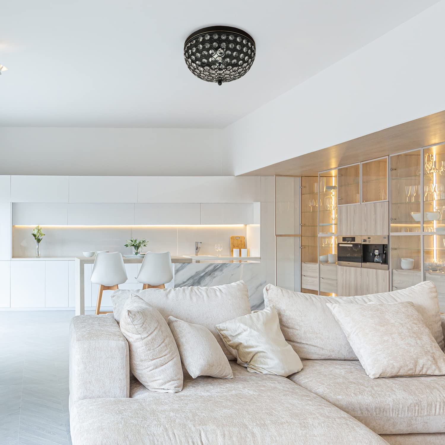 LALIA HOME Crystal Glam 2 Light Ceiling Flush Mount, Glass, Restoration Bronze, Model LHM-2000-RZ-2PK, 2 Pack