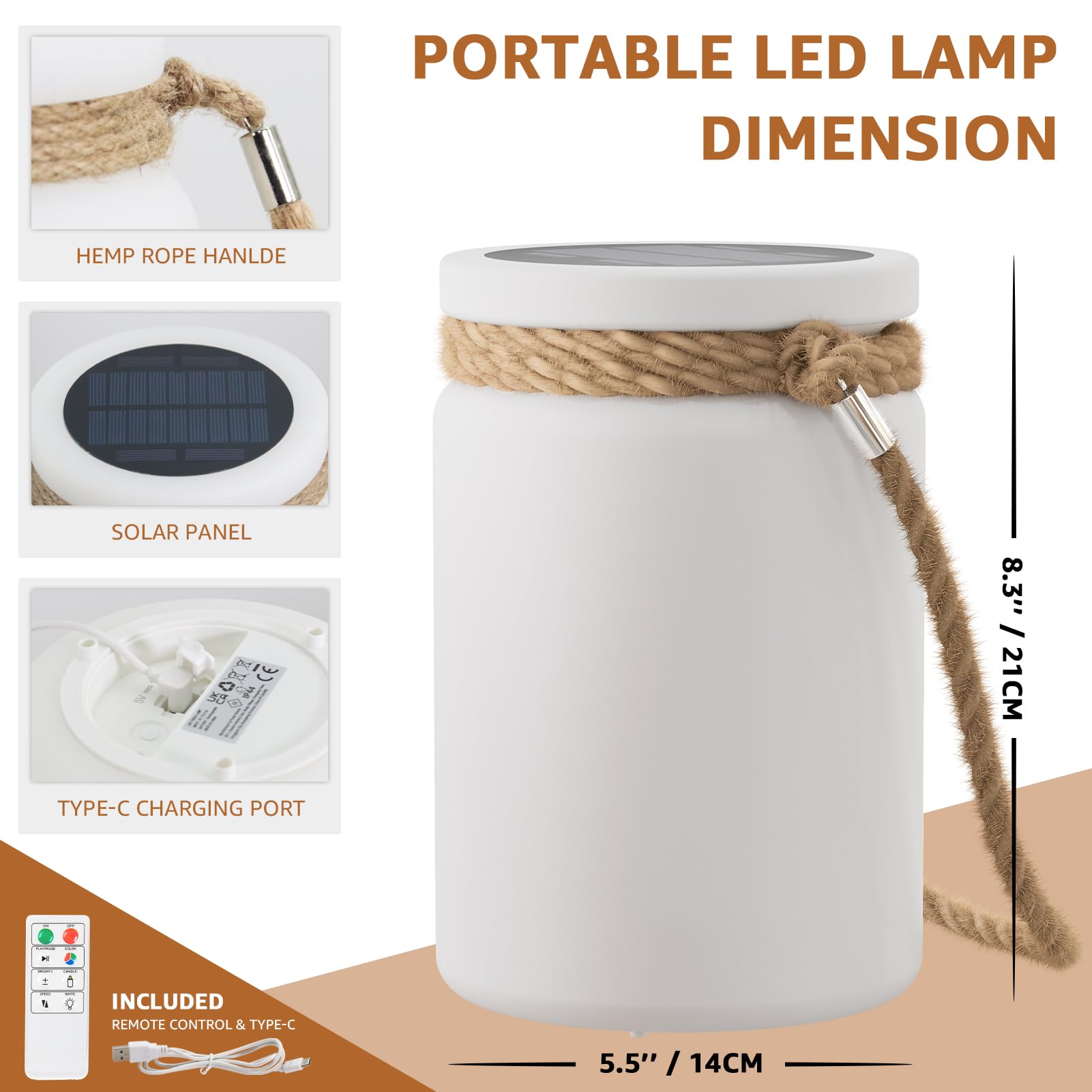 Uuffoo Solar Table Lamp Lantern Led Outdoor Cordless Ip44 Rgb And Warm White Dimmable For Patio Camping Restaurant Terrace