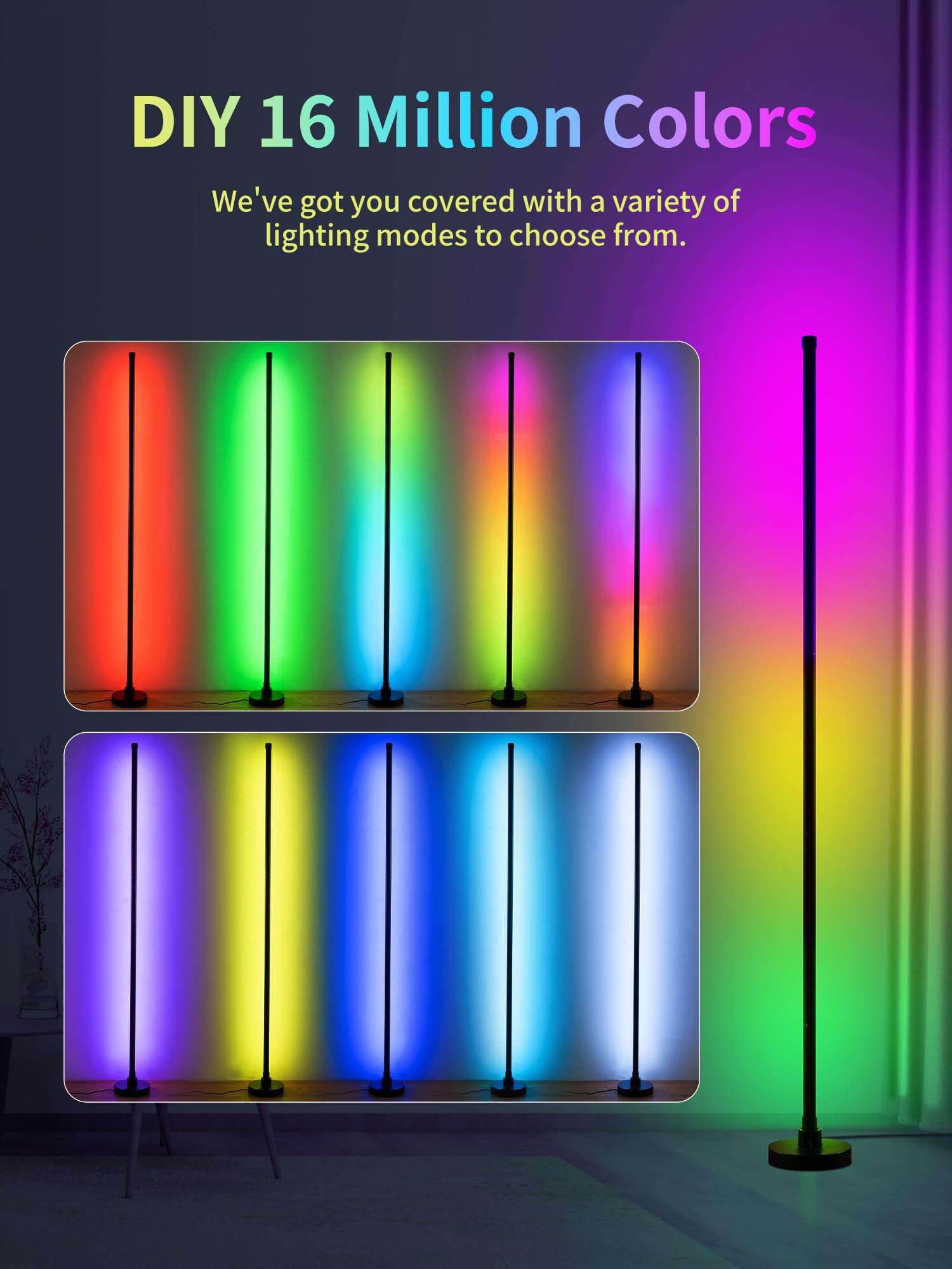 Luzzup Corner Floor Lamp For Gaming Rooms, Smart Rgb Led Lamp With Remote, Custom Colored Lights With Music Sync And 16 Million
