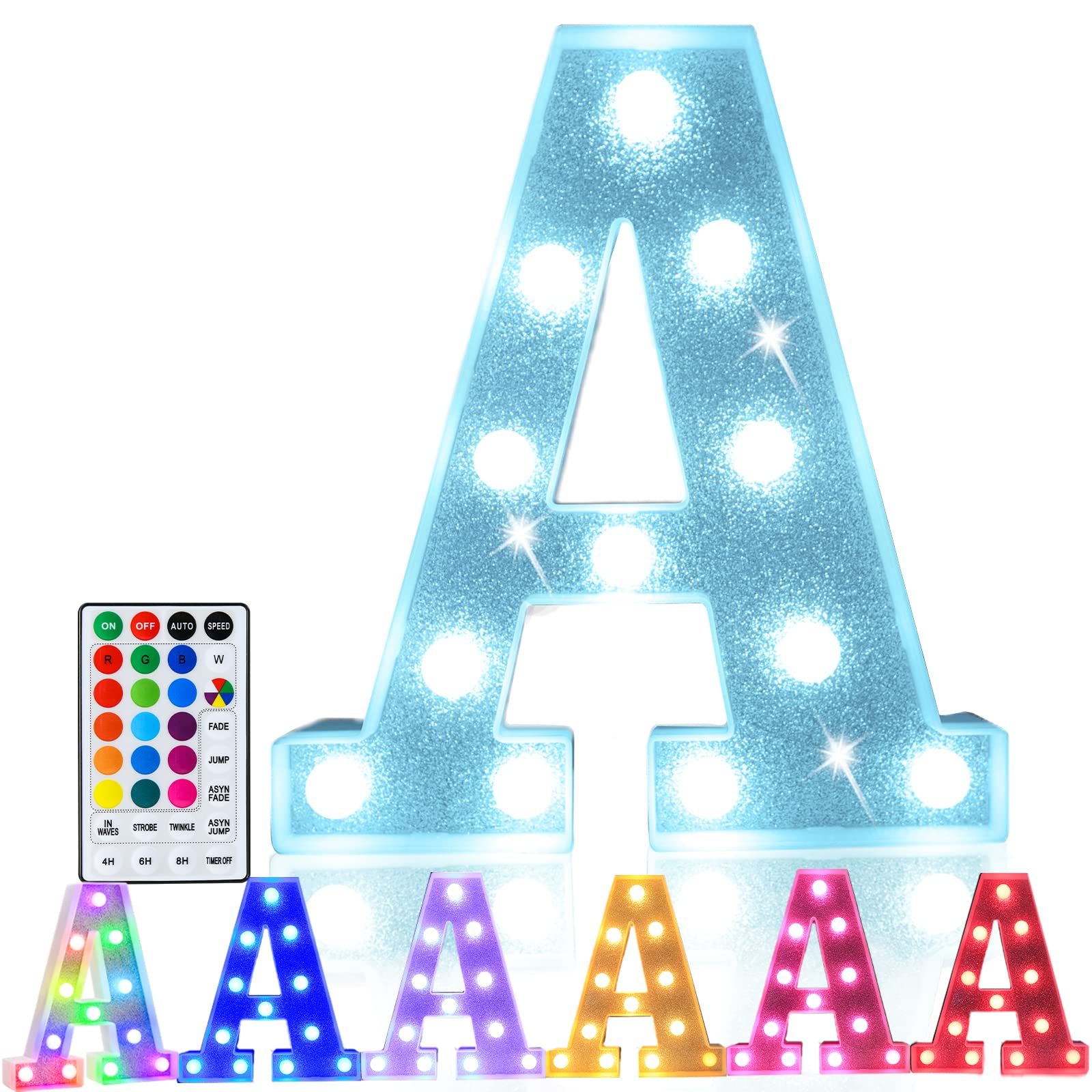 Pooqla LED Marquee Letter Light Sign, Colorful 18 Colors with Remote, Glitter Silver, Battery Powered, Perfect for Parties and Decorations