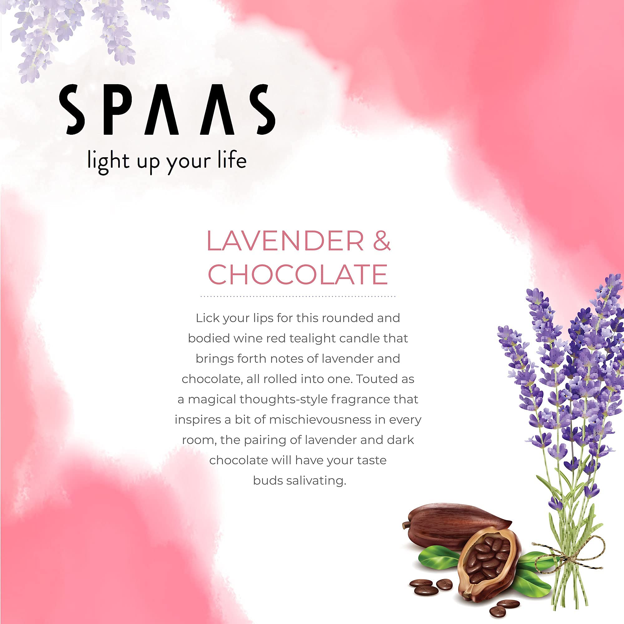 Tribello SPAAS Scented Tea Lights Candles, Lavender & Chocolate, Pack of 24, Wine Red, Paraffin Wax