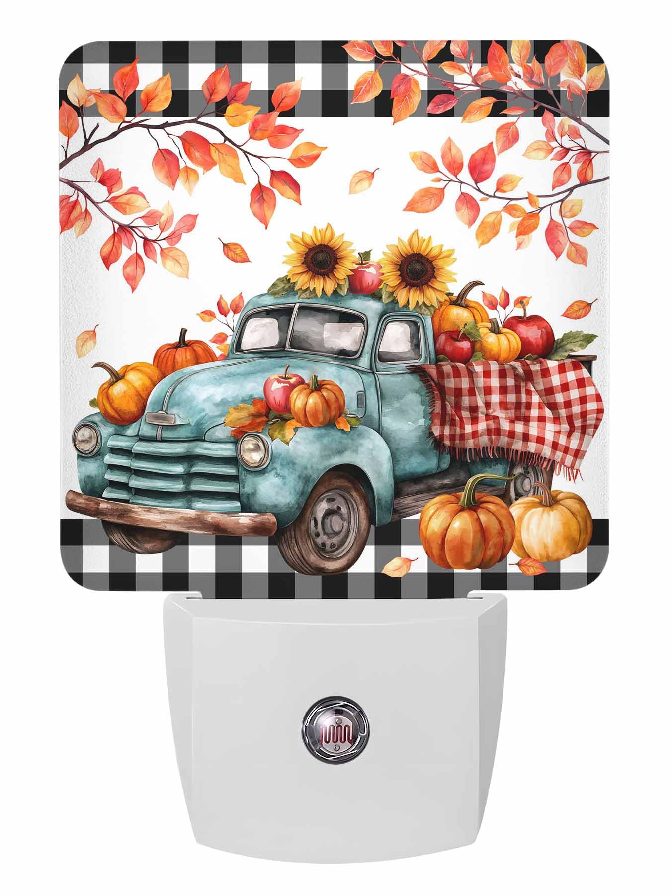 Fall Night Lights Auto Sensor Harvest Pumpkin Truck Plug-in LED Nightlights Dusk to Dawn for Living Room, Bedroom, Bathroom, Kit