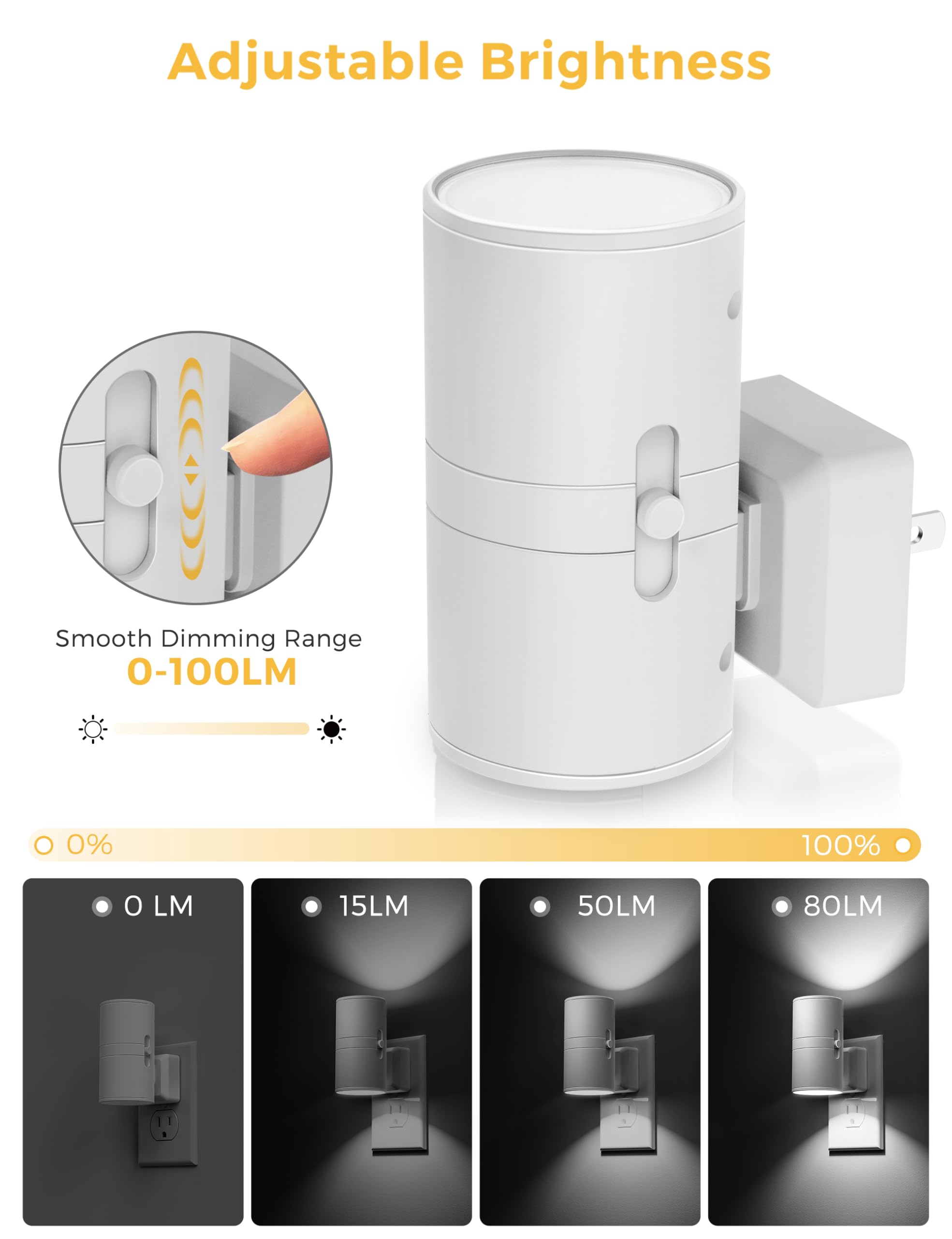 L Lohas Led Night Light, Bright Night Light, Night Lights Plug Into Wall, Daylight White, Dimmable Night Lights White Shade, Light Sensor, Decorative Night Lights For Hallway Bathroom Kitchen, 2 Pack