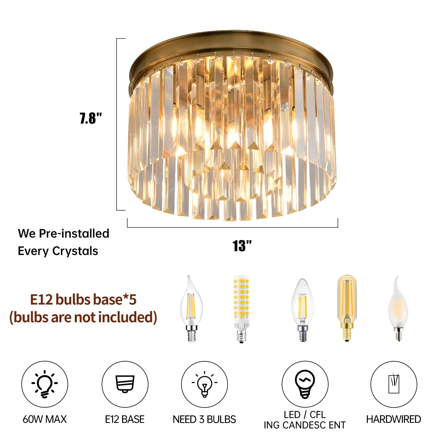 Blinghy Flush Mount Ceiling Light, Crystal Ceiling Light, Modern Crystal Chandelier Ceiling Chandelier. Suitable For Living Room