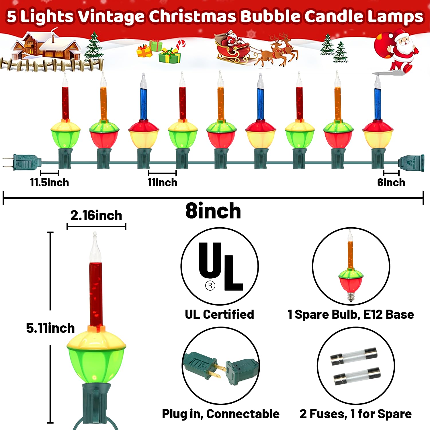 SOTOPOO Vintage Bubble Christmas Lights, 8.8 Feet, 10 Multicolor Bubbling Bulbs, Waterproof, E12 Base, 5 Watt