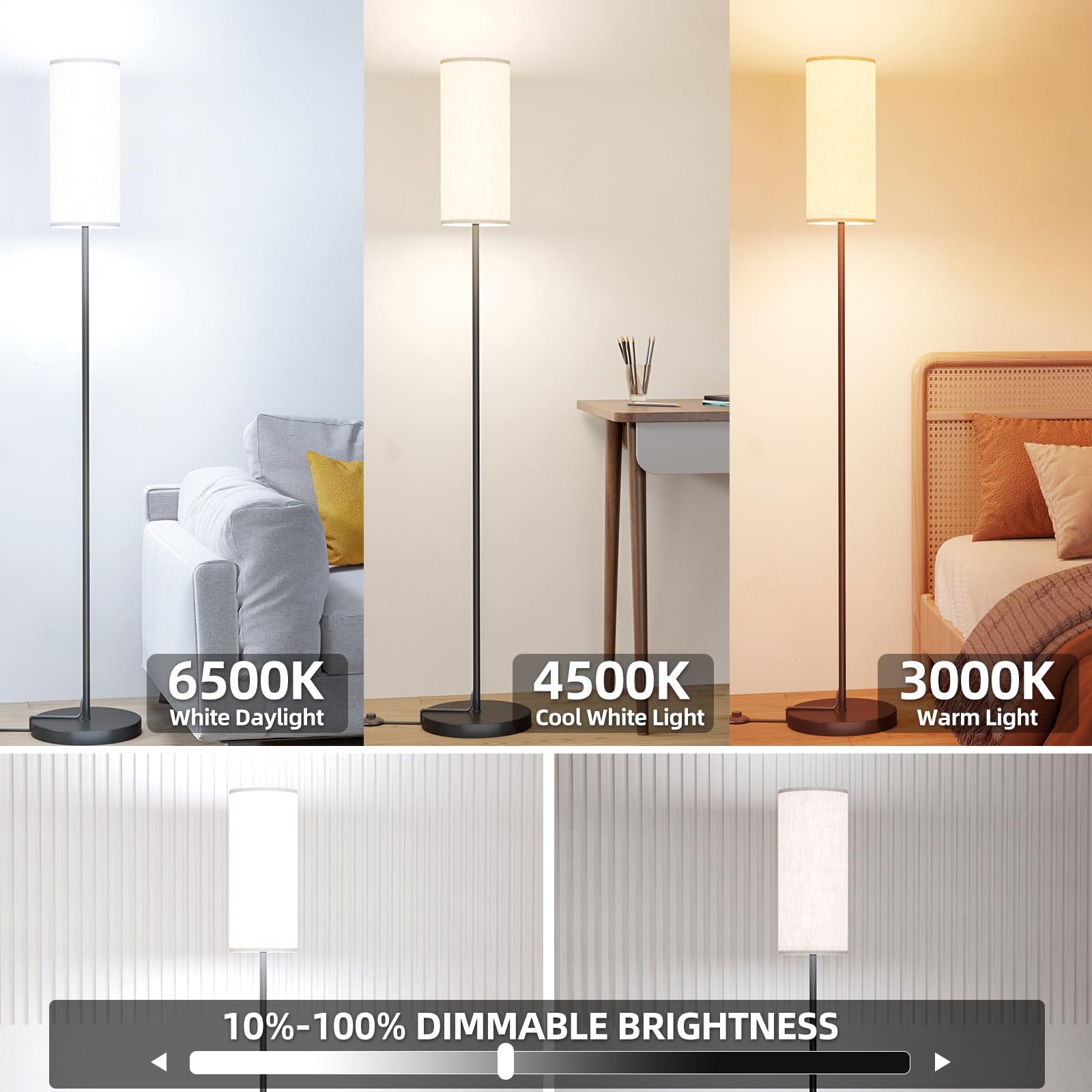 Keepsmile Dimmable LED Floor Lamp with Remote, 65.12" Metal Design, Black, Model KS-FL-F16 for Living Room, Bedroom, Office