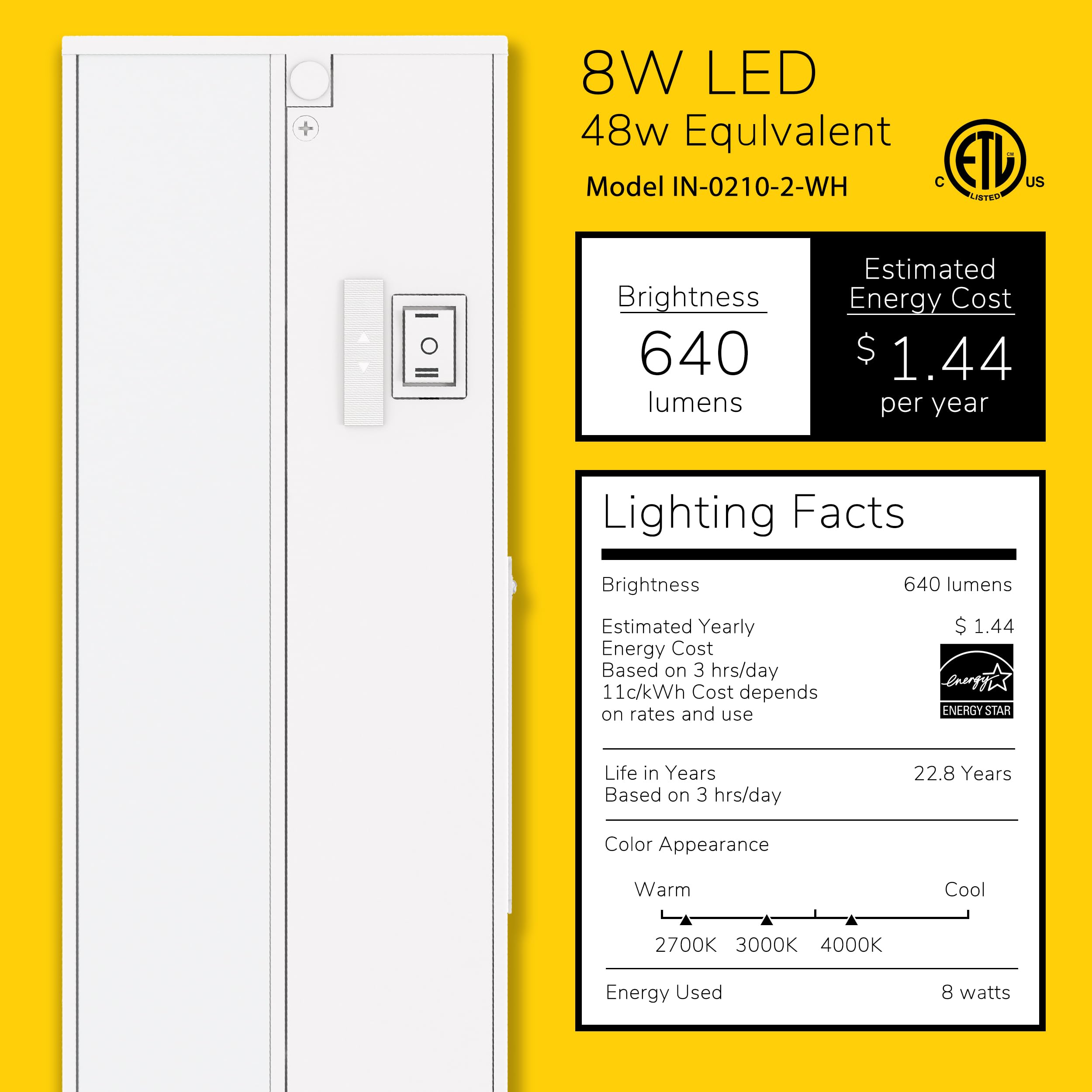 Getinlight 18-Inch 3 Color Levels Led Under Cabinet Lighting, Hardwired Or Plugged-In, Selectable White 2700K/3000K/4000K, Dimma