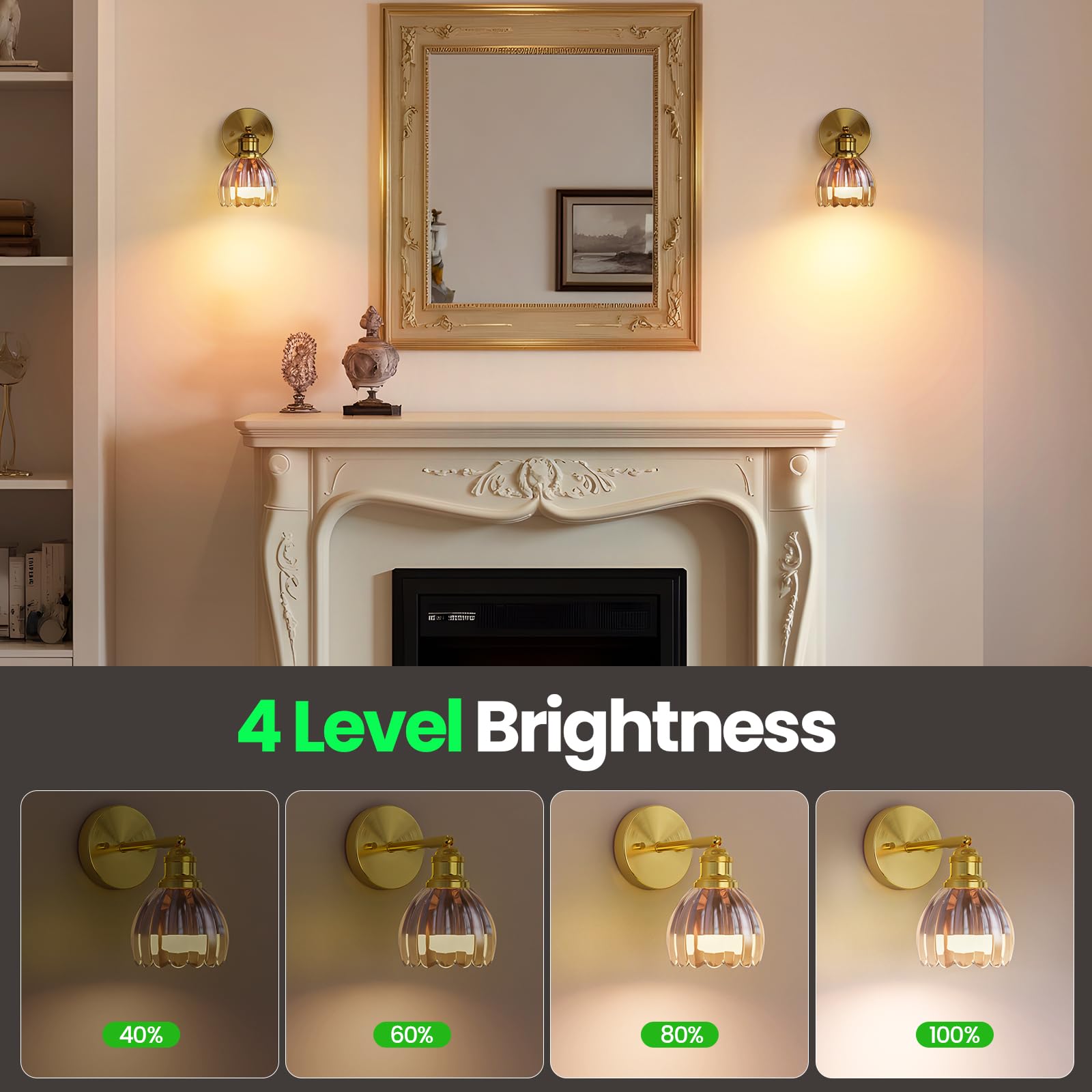 NIORSUN Battery Operated Wall Sconce Set of 2, Amber Glass Lights with Dimmable Bulbs, Remote, 5200mAh, 9 Color Options