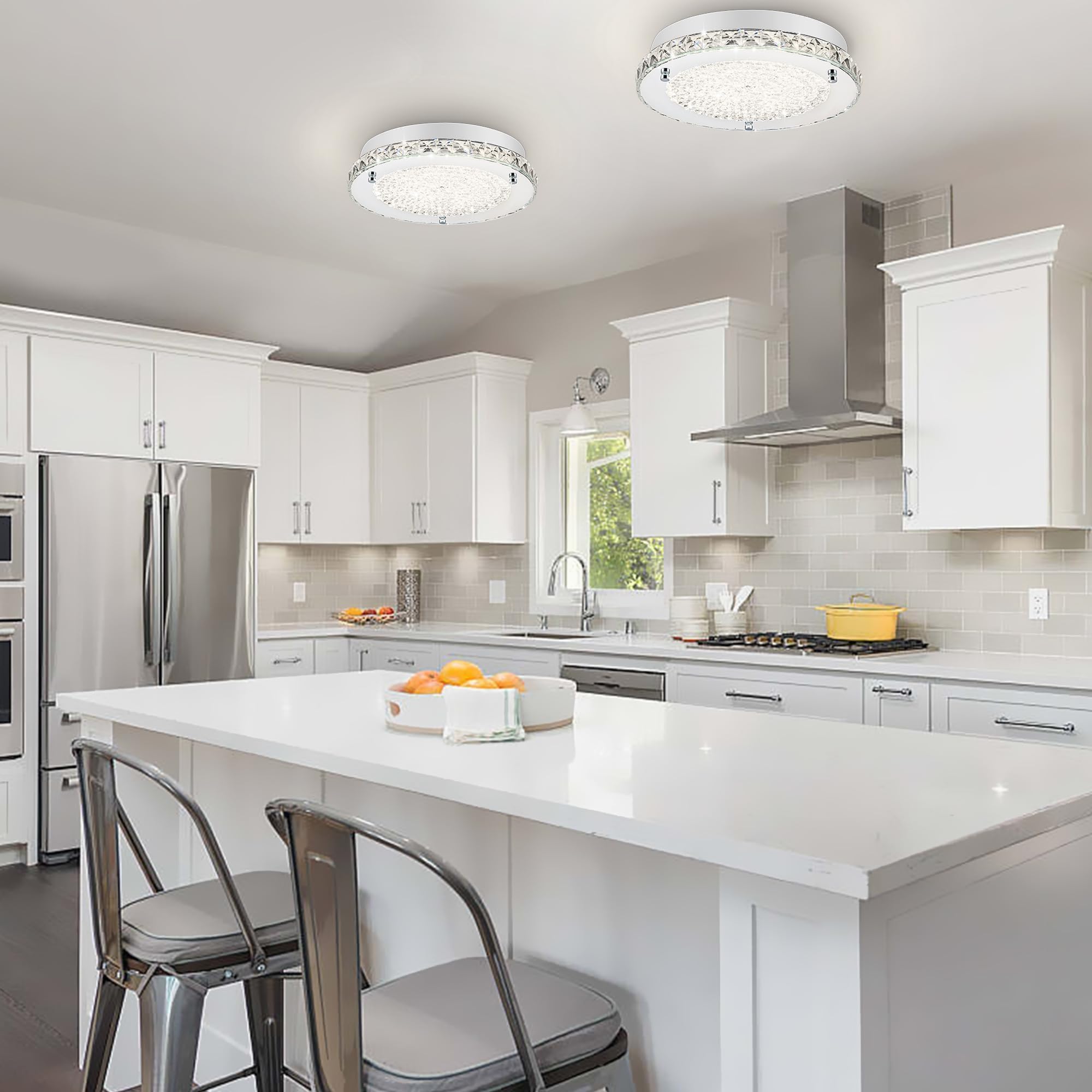 Lzawvm Crystal Ceiling Light Fixture, 4000K Led Dimmable, 11&quot; Flush Mount For Bathroom & Hallway