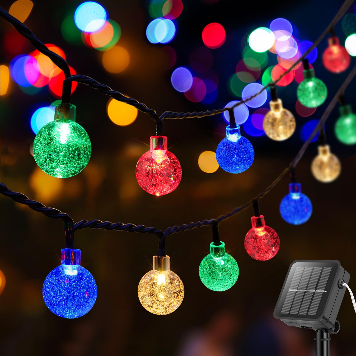 Metaku Solar String Lights, 20FT 30 LED Crystal Globe, 8 Lighting Modes, Outdoor Decor, Multicolor