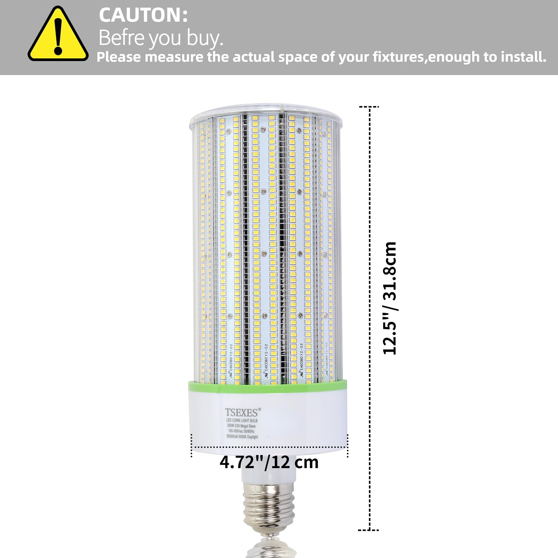 Tsexes 250W Led Corn Bulb E39 Led Light Bulbs(1000W Equivalent) Replacement Metal Halide/Hid/Hps,5000K Daylight 35,000 Lumens