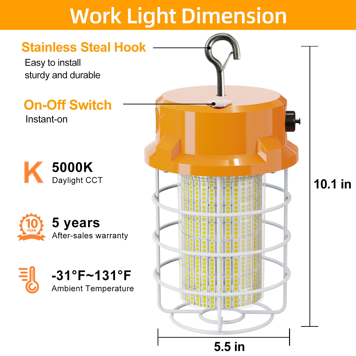 80W Led Temporary Work Light 12000Lm 5000K Construction Lights Led Work Light Ip67 Dust Waterproof Portable Lights With Stainles