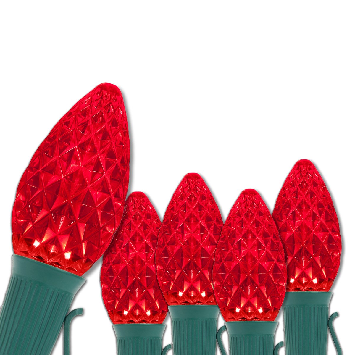 Wintergreen Lighting Set of 25 C7 OptiCore Commercial Red Christmas Lights - LED Heavy Duty Bulbs for Holiday  Valentines Day  Party  Bedroom on 18 Gauge Green Wire (25 ft)
