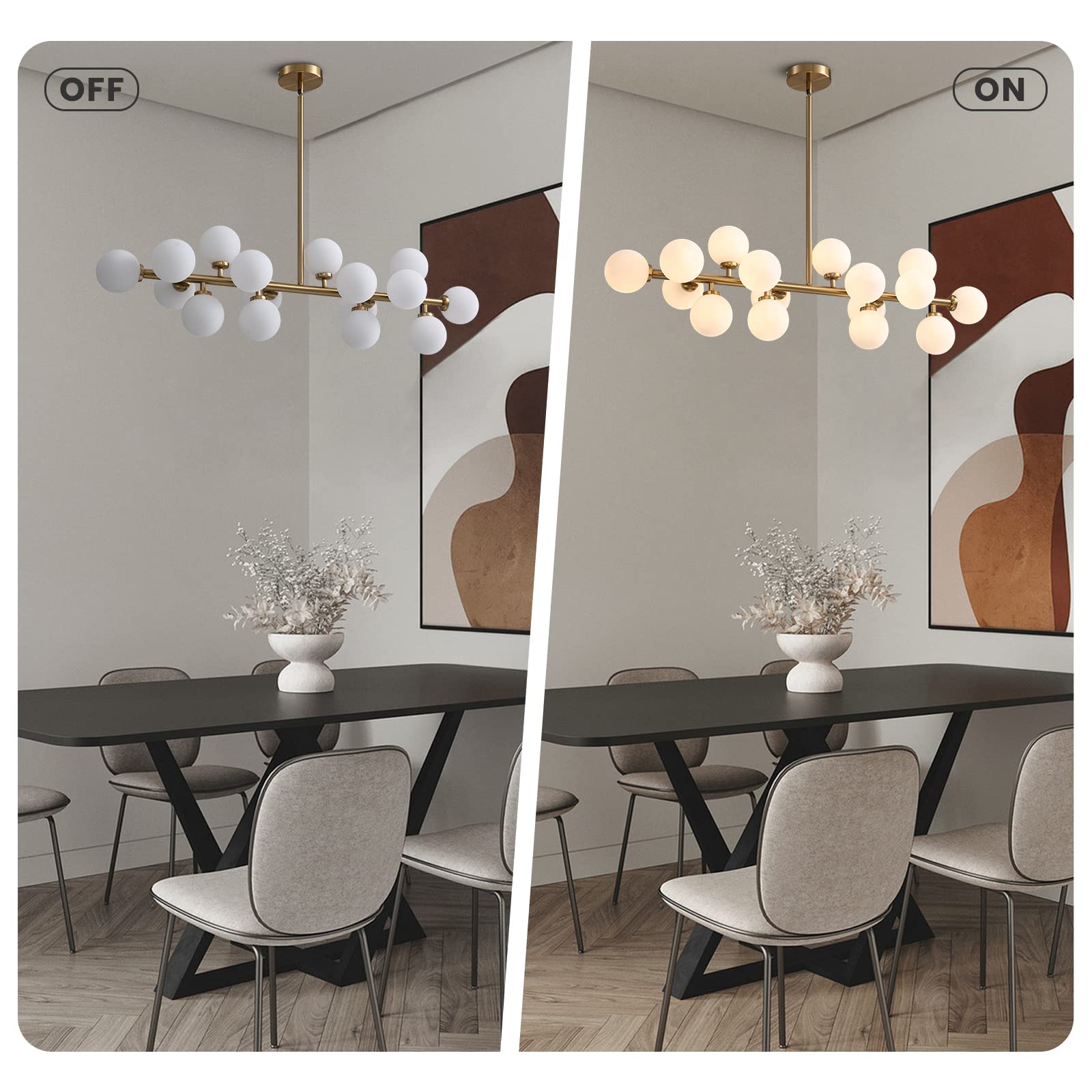CROSSIO Gold Chandelier Pendant Light Fixture, Post-Modern Design, Milky White Lampshade, Model CRO-1102-IO for Kitchen Island Dining Room