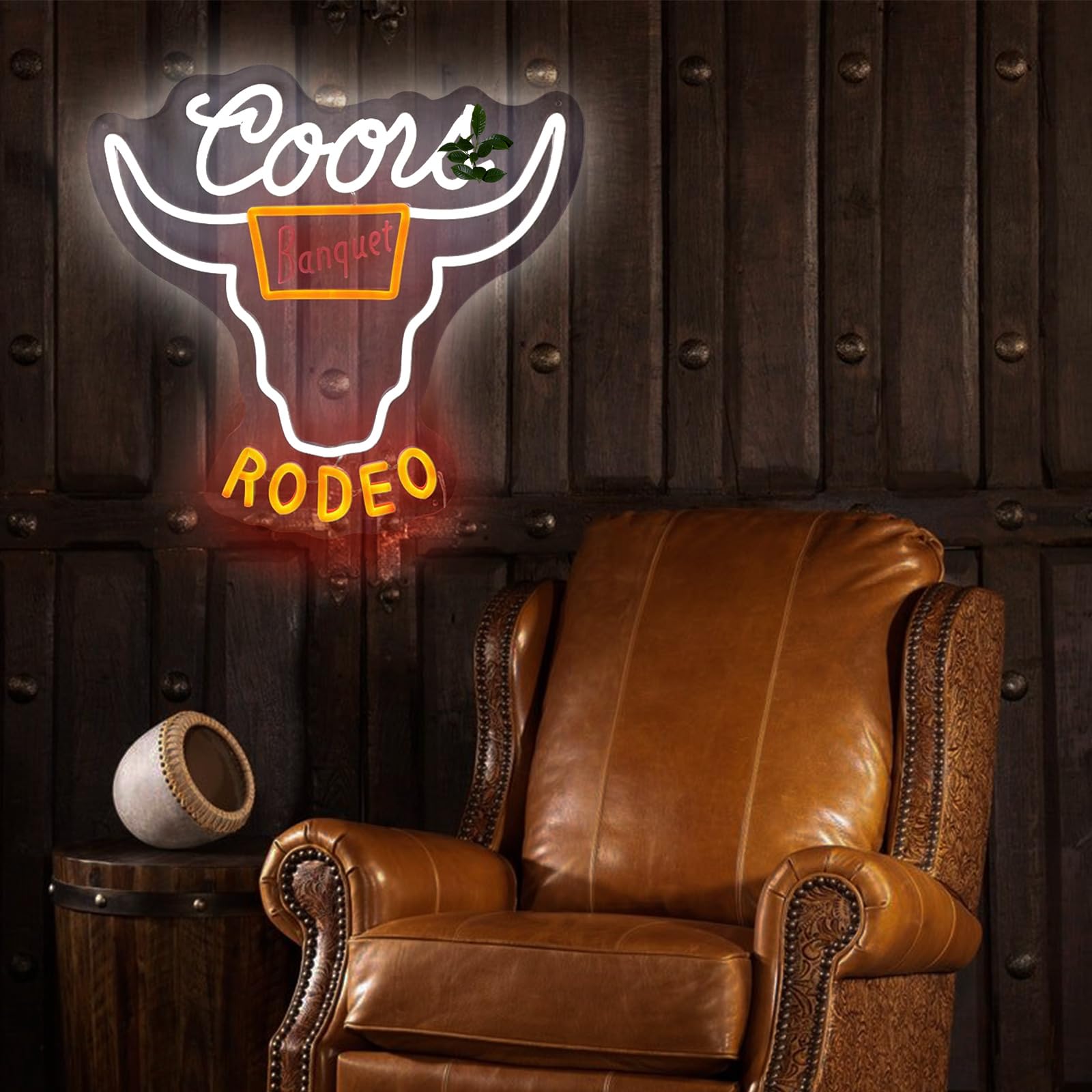 ADS JIE Cowboy Neon Sign - Cow Skull LED Wall Decor, USB Powered, 14x13 Inch, Plastic & Metal, Model cow67