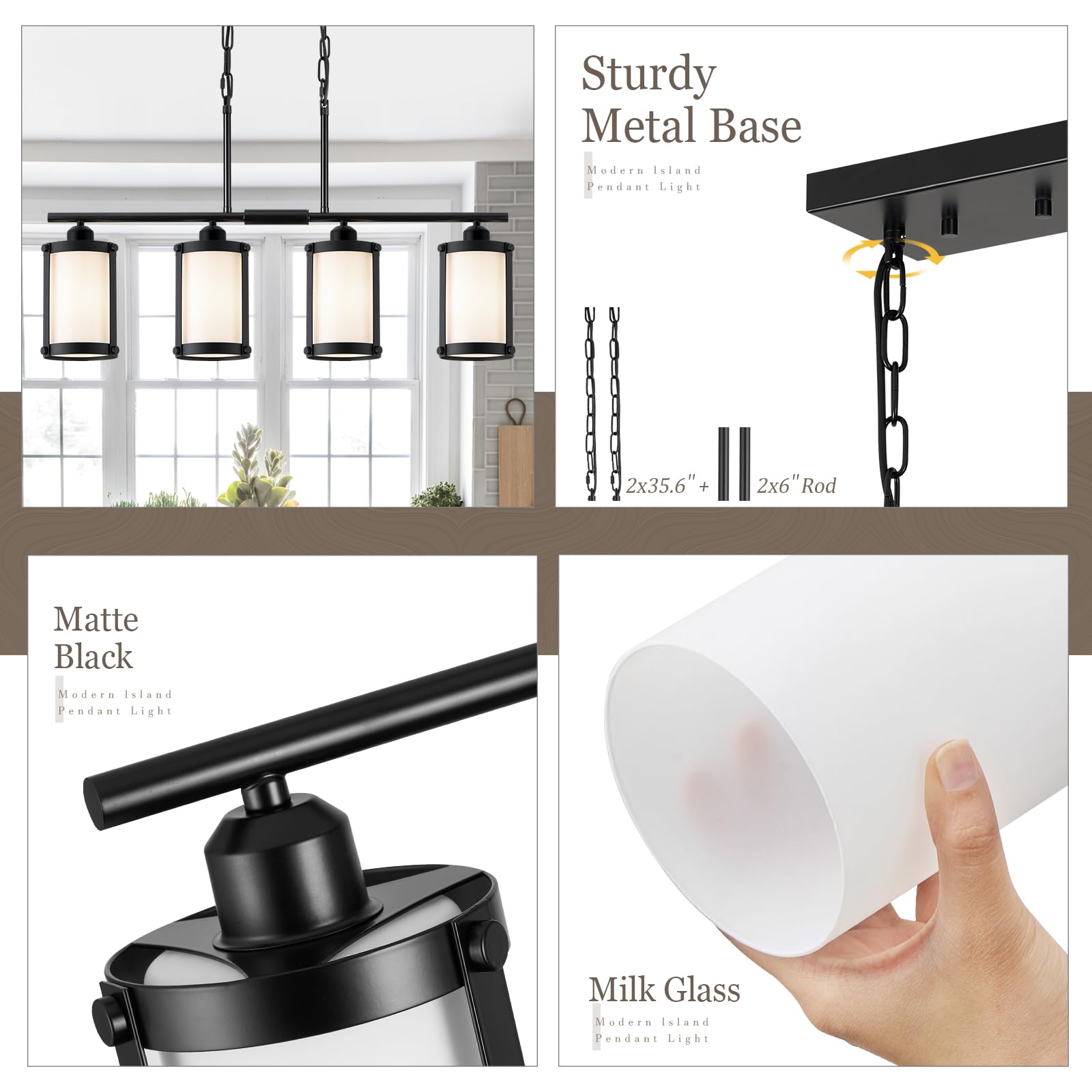 Osimir 4-Light Linear Kitchen Island Lighting - Black Frosted Glass Chandelier, Model OS-3014-4ISBKW