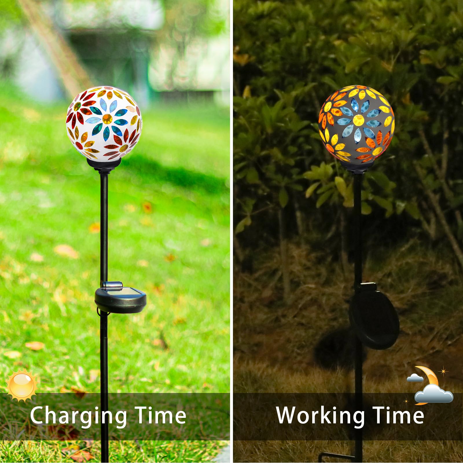 Vcuteka Solar Garden Lights, Mosaic Solar Lights Outdoor Decor Pathway Light Waterpoof Led Stake Light For Landscape Lawn Patio