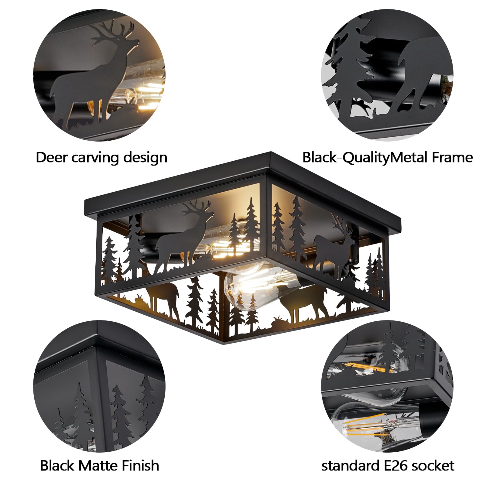 Monyohame Farmhouse Rustic Deer Ceiling Light Fixtures, Vintage Metal Cage Light Perfests For Kitchen,Living Room, Bedroom, Balc