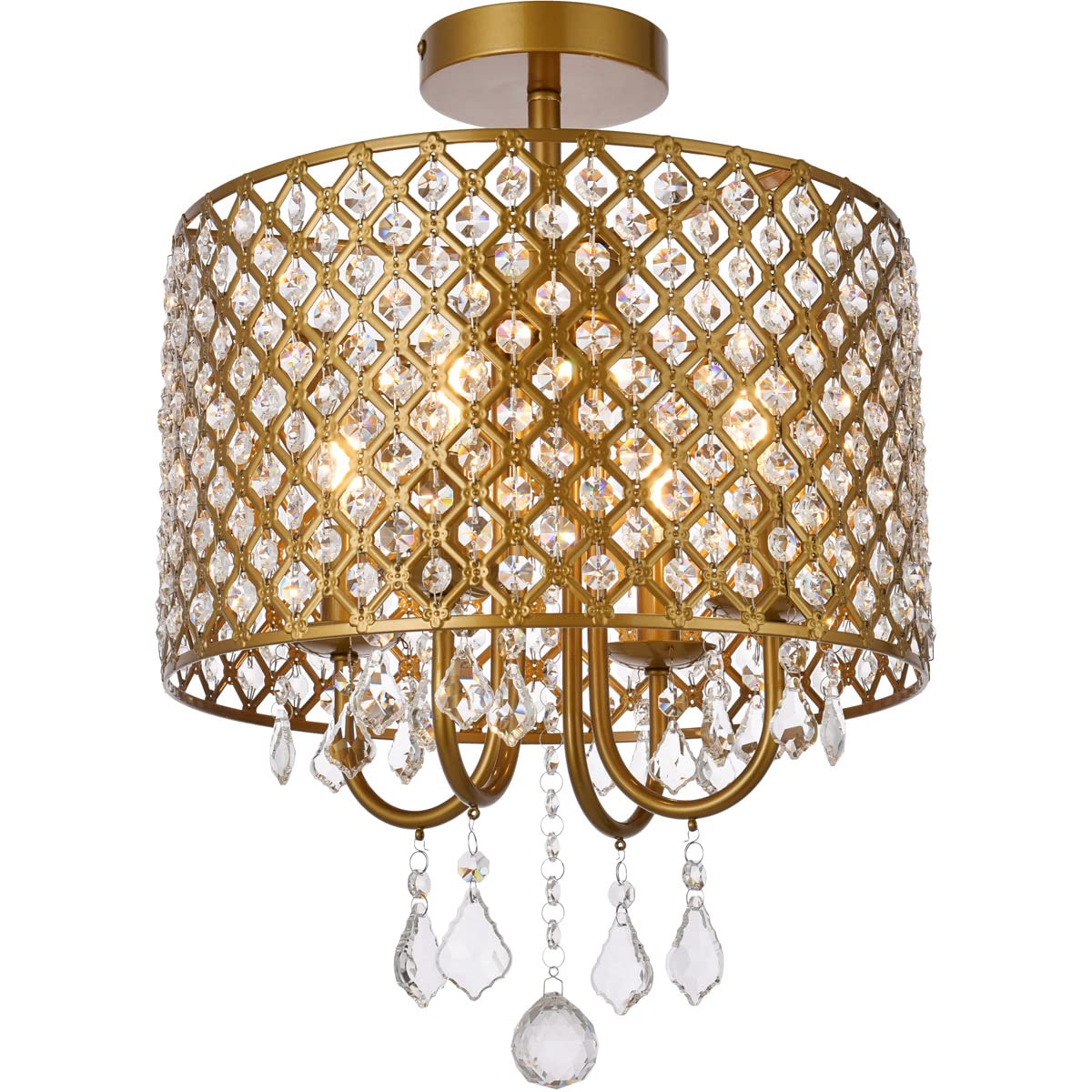 Living District Elise 4-Light Flush Mount, Brass Finish, Metal, Model LD710F14BR