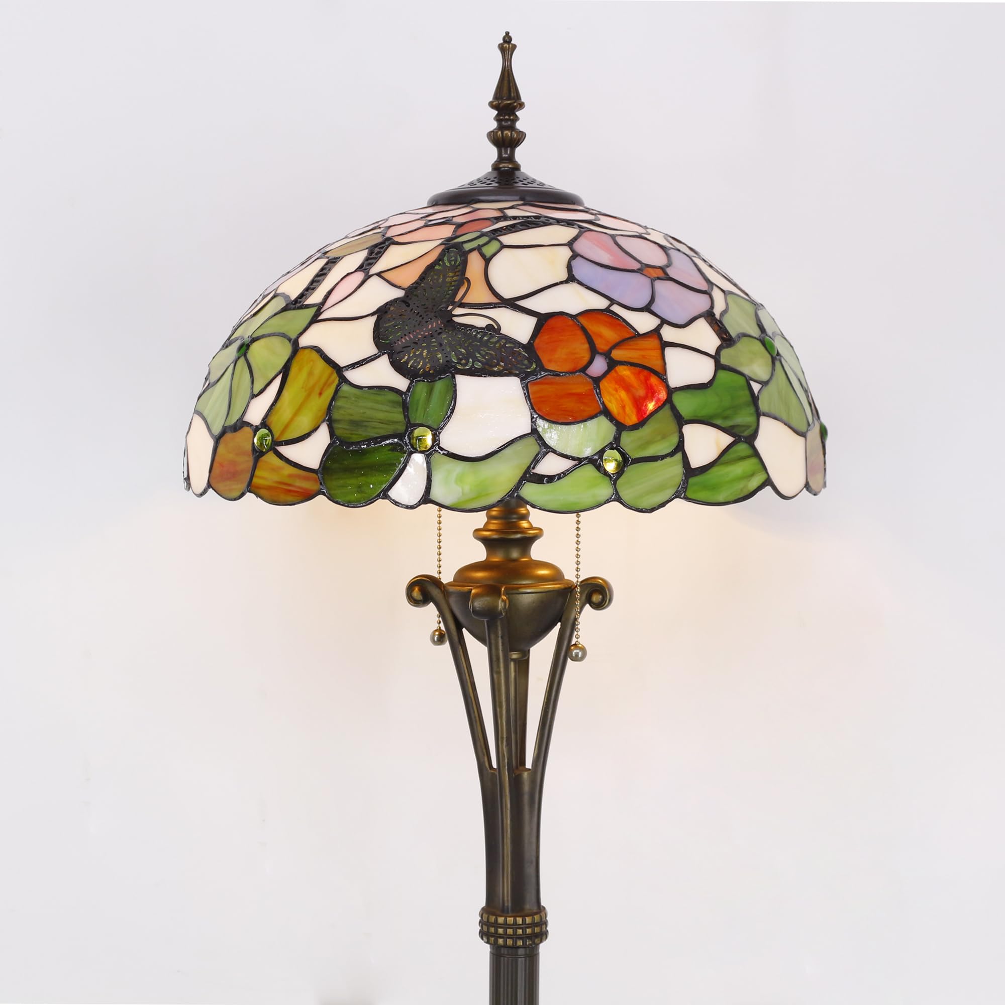 L-Juicwe Tiffany Floor Lamp Butterfly Flower Stained Glass Standing Reading Light 16X16X70 Inches Antique Pole Corner Lamp Decor