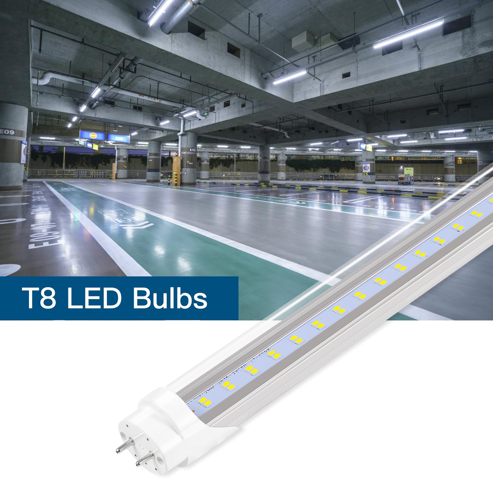 PARNOARCK T8 LED Bulbs 4 Foot 24W 3200LM 6500K Clear Cover 6-Pack