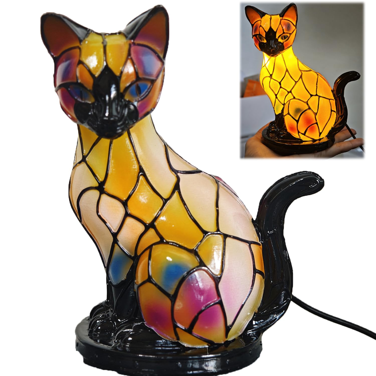 Yckeogln Retro Cat Colorful Resin Cat Table Lamp
