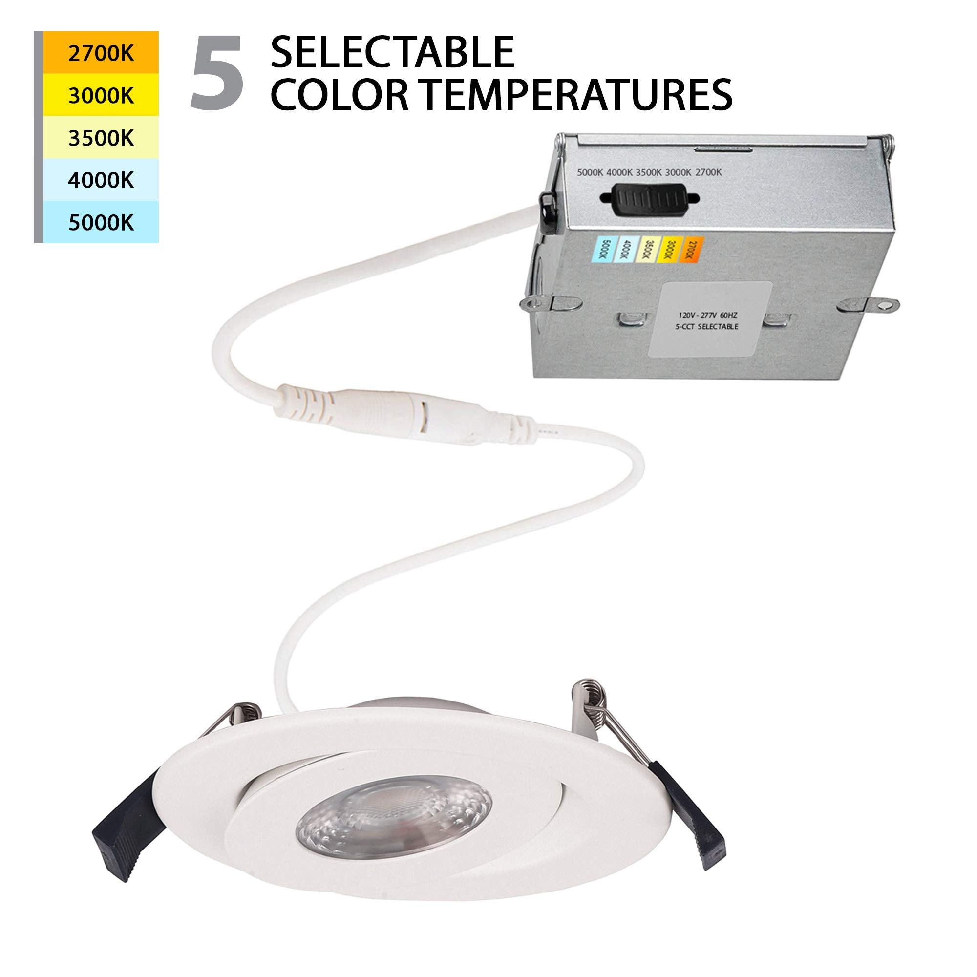 Wac Lighting Lotos 4In Led Round Adjustable 5-Cct Selectable 2700K-3000K-3500K-4000K-5000K Recessed Kit In White (Pack Of 24)