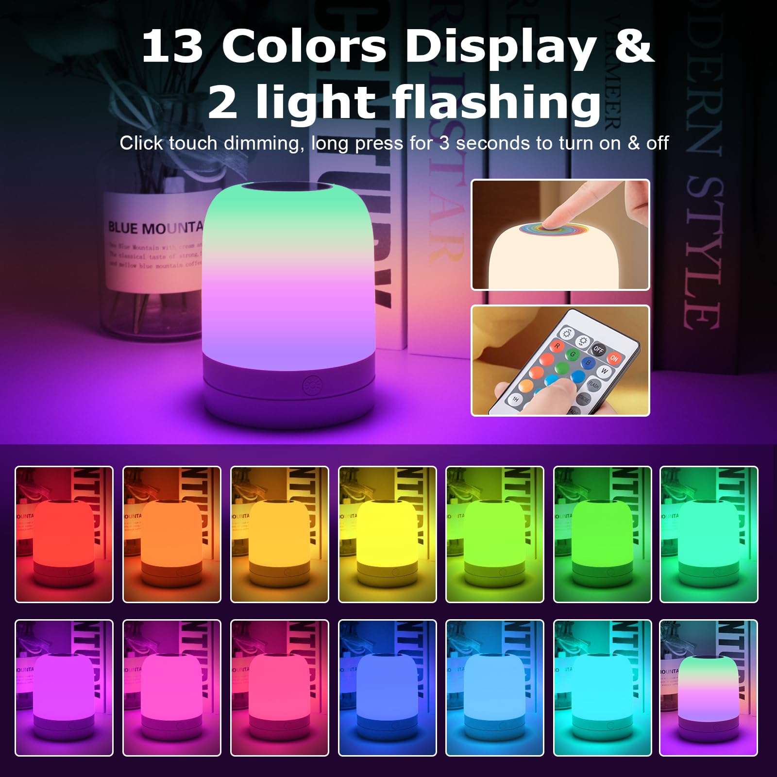 Deogos Small Nursery Night Light, 13 Colors, Dimmable, Portable, Rechargeable, White-2 Pack, Model 02-11, ABS Material