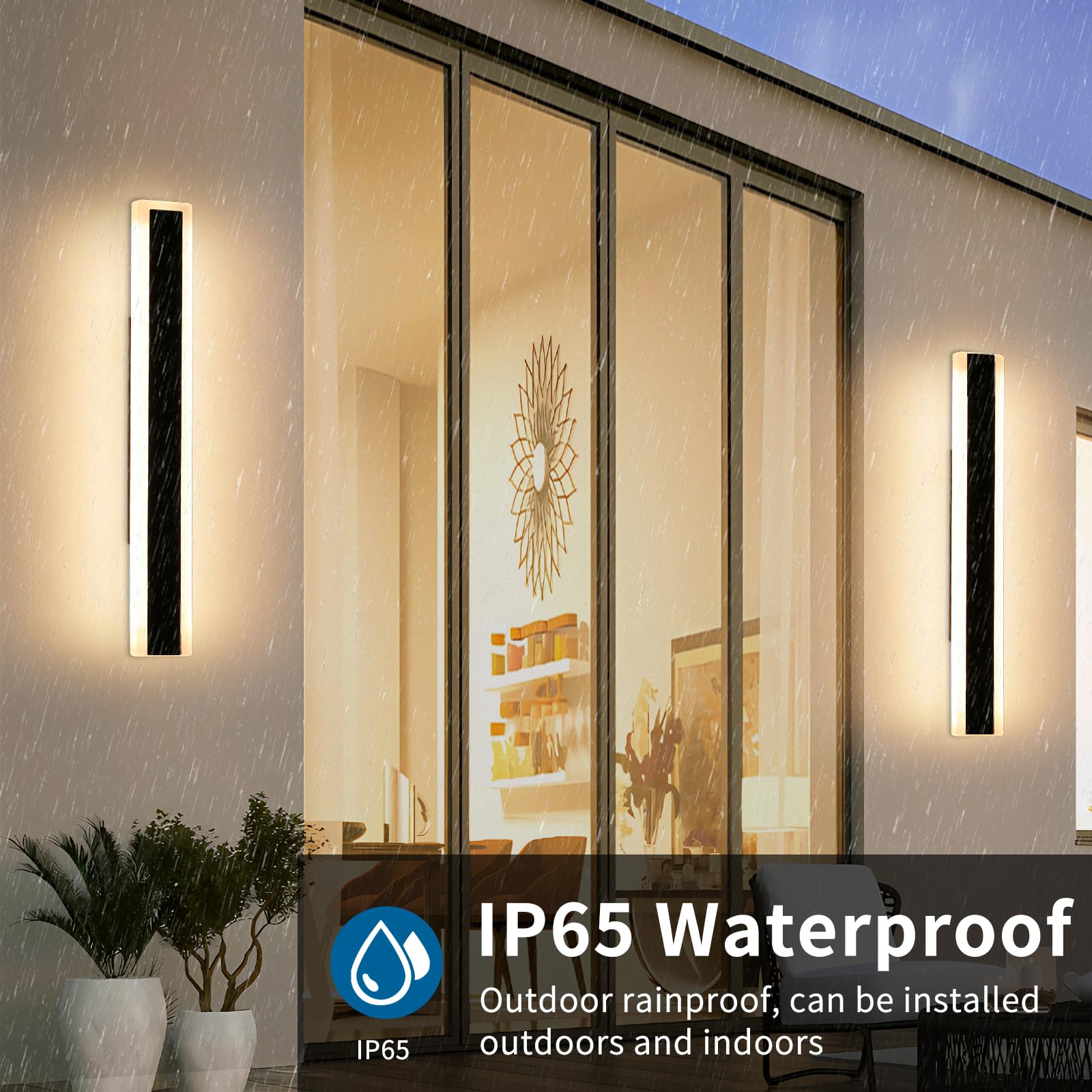 Daoseolo LED Outdoor Porch Light - 23.6" Modern Wall Sconce, IP65 Waterproof, 3 Color Temperatures, 24W, Acrylic, Model TC-FTBD-SS