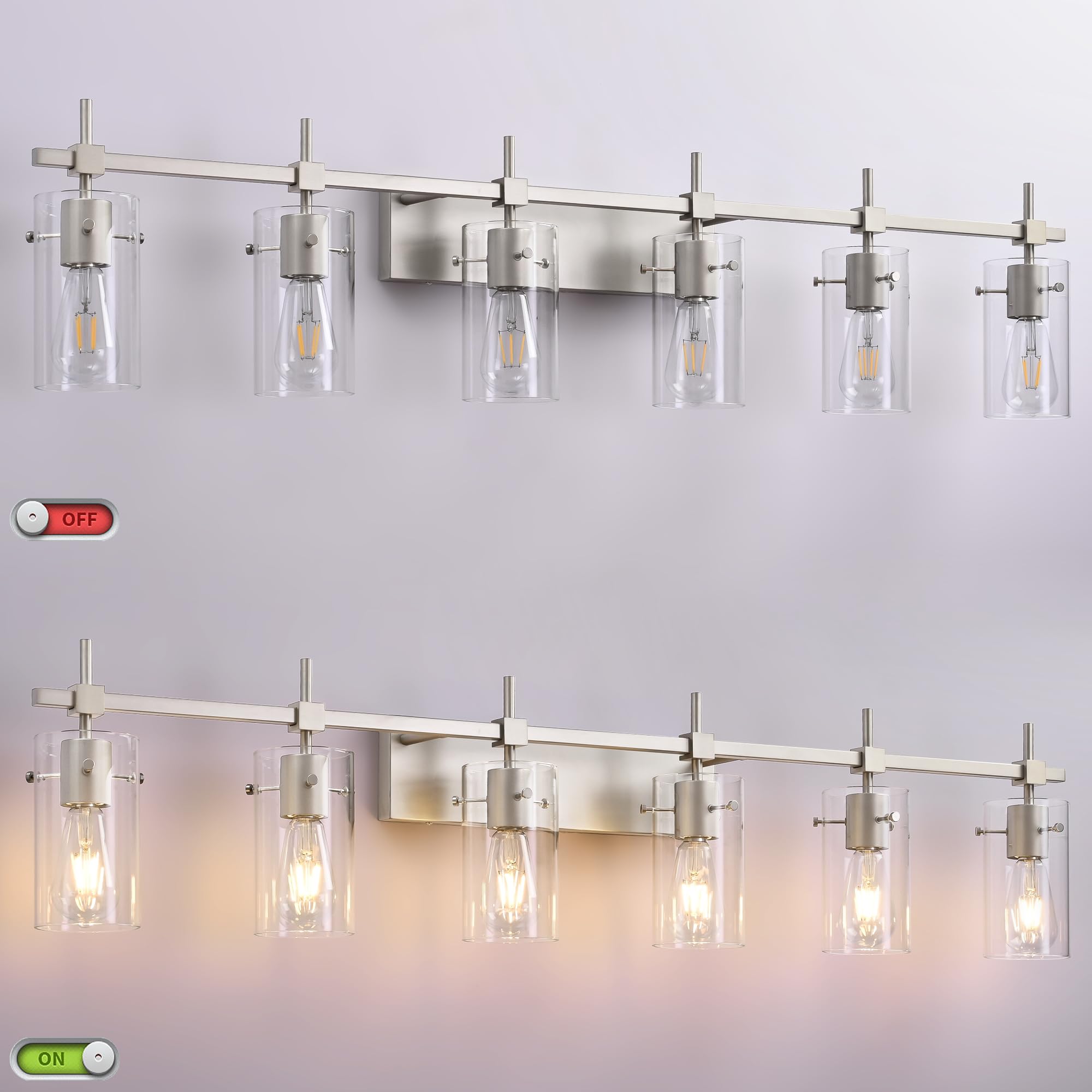 Solfart 49.2 Inch 6 Lights Vanity Light Fixtures For Bathroom Vintage Bathroom Light Fixture Brushed Nickel Light Fixtures Above
