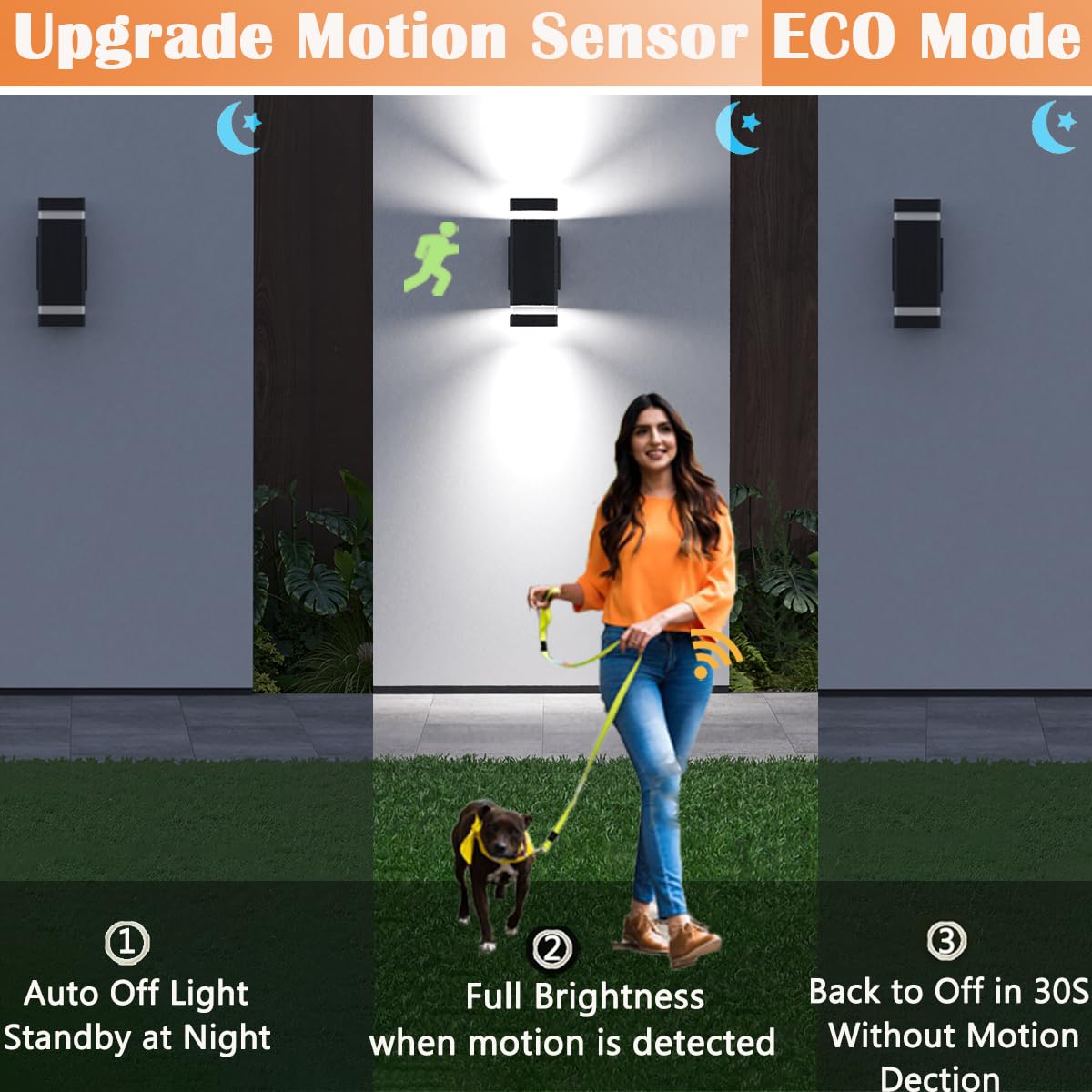 rosykite Motion Sensor Outdoor Wall Lights, 3 Pack Waterproof Aluminum, Dusk to Dawn, 5000K Daylight, Model ROS41047-PIR-3