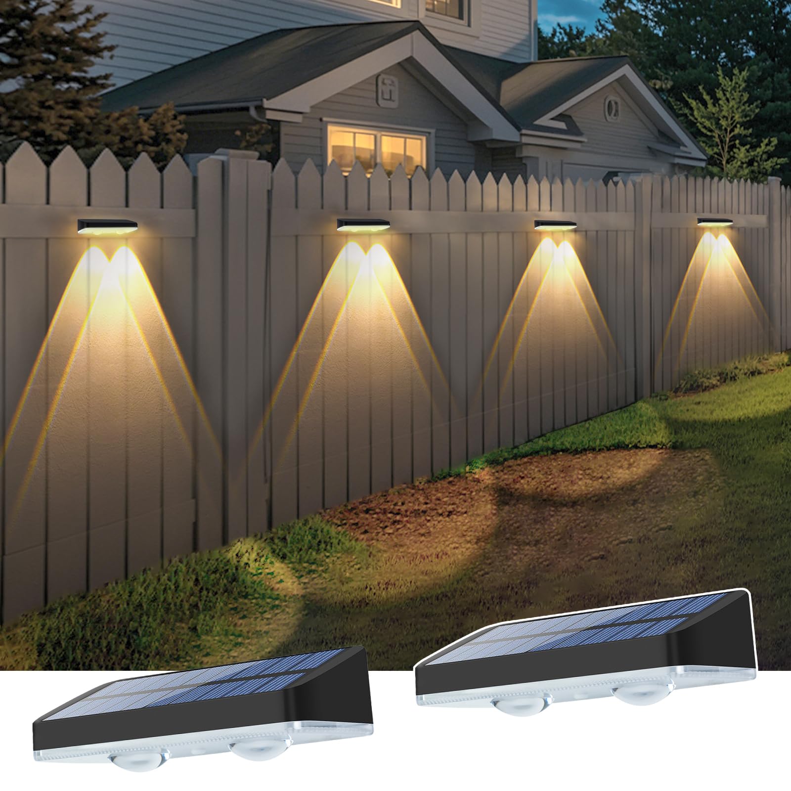 Xmnsoly Solar Fence Lights With 3 Modes, Bright Led Lens Outdoor