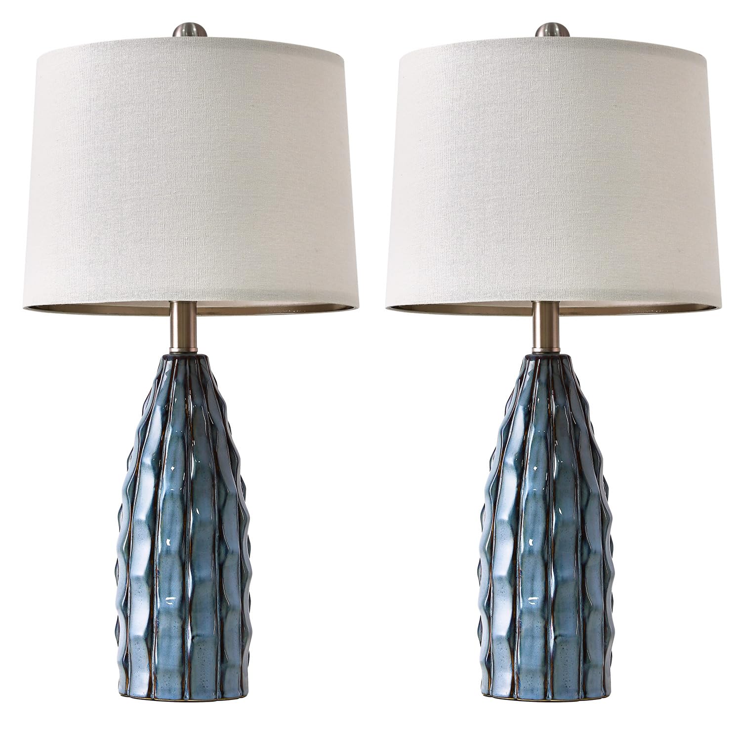 Usumkky 23.75'' Modern Blue Ceramic Lamps Set Of 2 For Living Room Study Room Office Dorm Farmhouse Nightstand, End Table Lamps