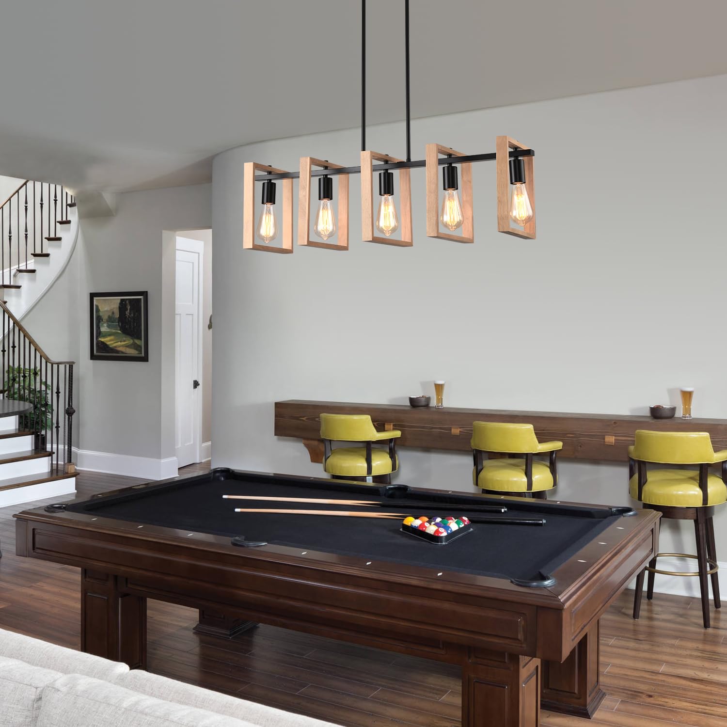 Kitchen Island Lighting Hanging For Farmhouse Linear Chandeliers Modern Chandelier Over Table  Matte Black Rustic Wood Ceiling Pendant Light Dining Room Hanging Light Rustic Wood