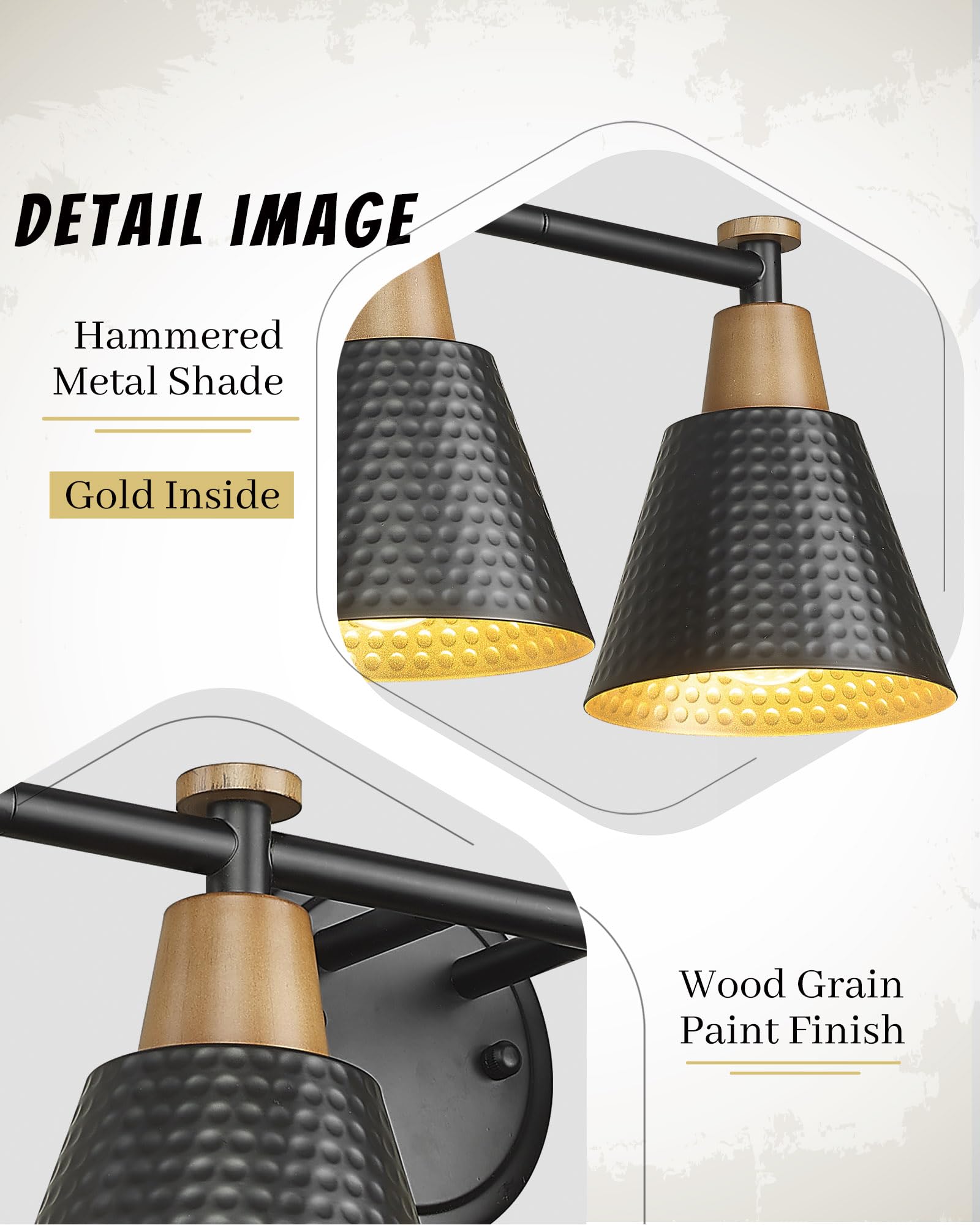 Femila 30'' Bathroom Light Fixtures, 4 Light Vanity Lighting Fixtures With Wood Grain Paint And Black Finish, Light Fixtures For