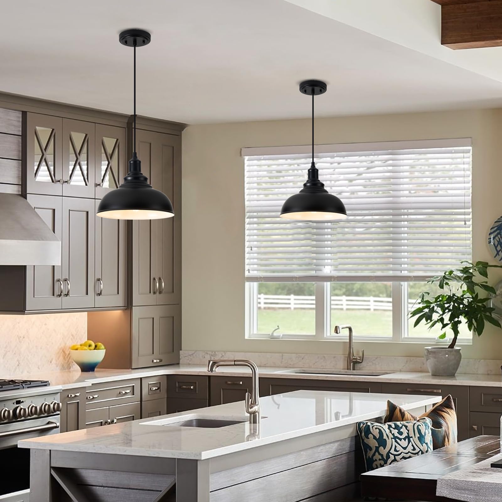 Alaislyc 2 Pack Black Farmhouse Pendant Lights - Adjustable Industrial Hanging Lamps For Kitchen Island