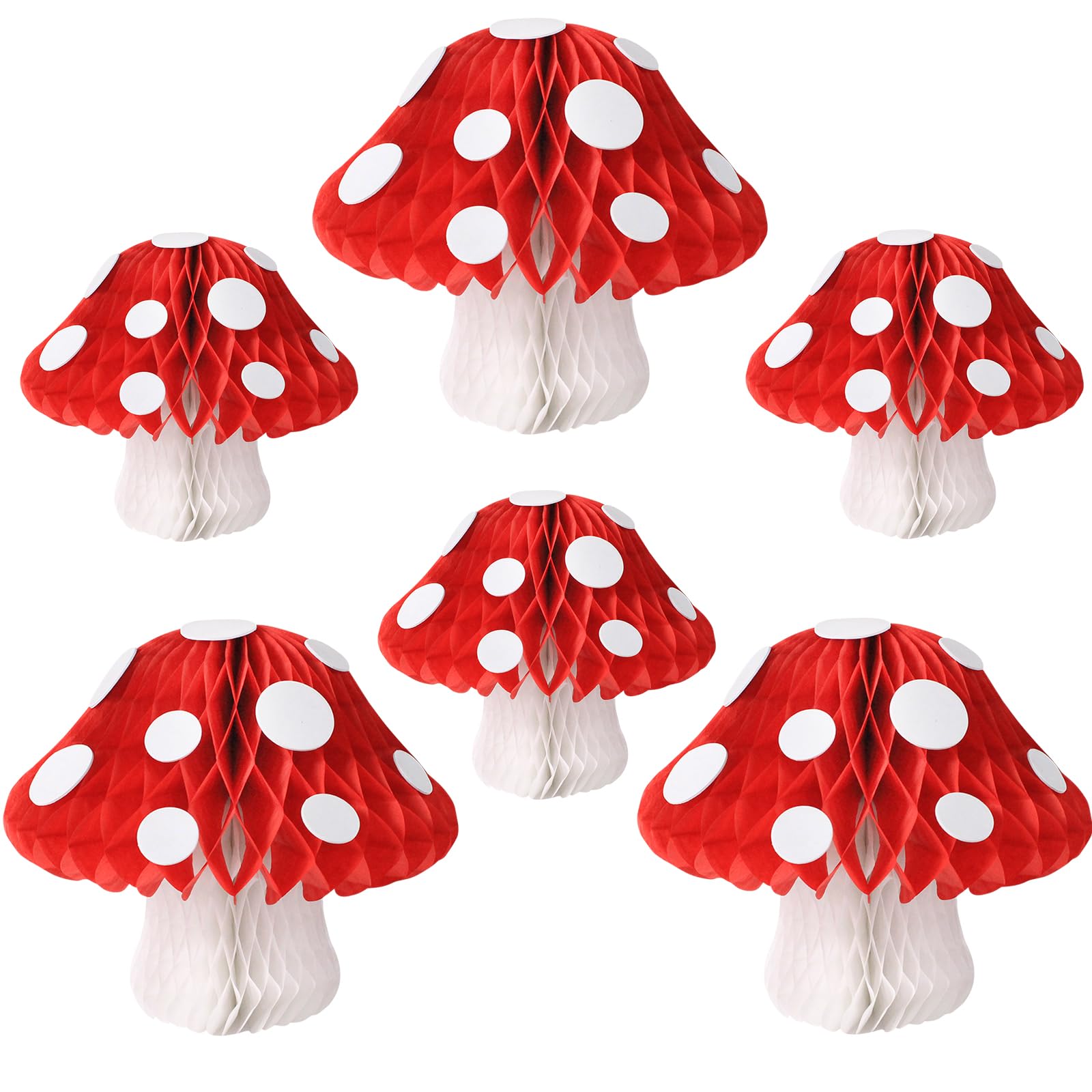 Yunxuan Mushroom Party Decorations, Mushroom Shaped Honeycomb Paper Lanterns For Birthday Party Garden Room Decor Pack Of 6