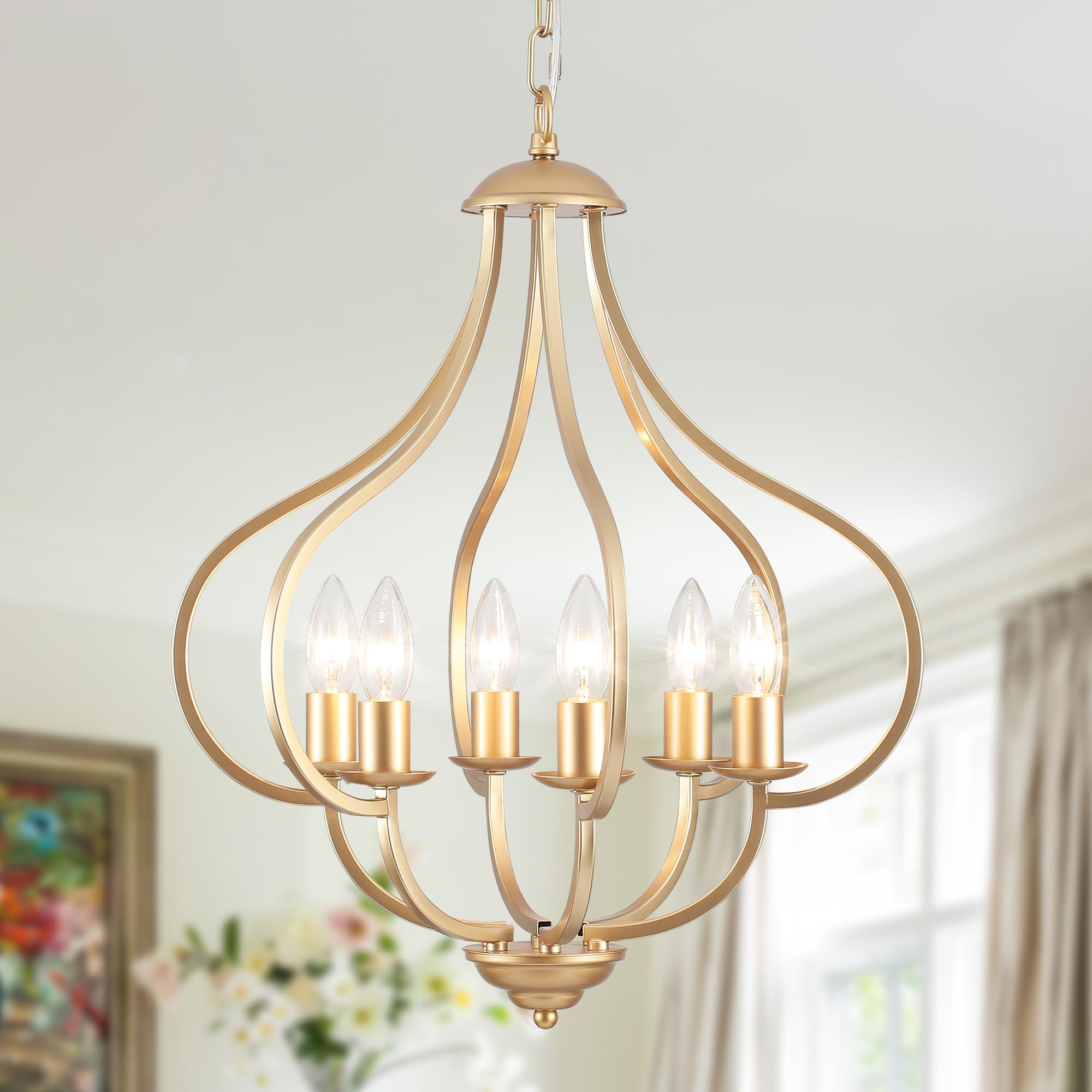 Yarlkav 6 Lights Vintage Farmhouse Light Fixtures  Pendant Lights Kitchen Island Lighting  Modern Kitchen Light Fixtures Over Table Gold Chandelier For Dining Room Hallway Entryway Bedroom Foyer