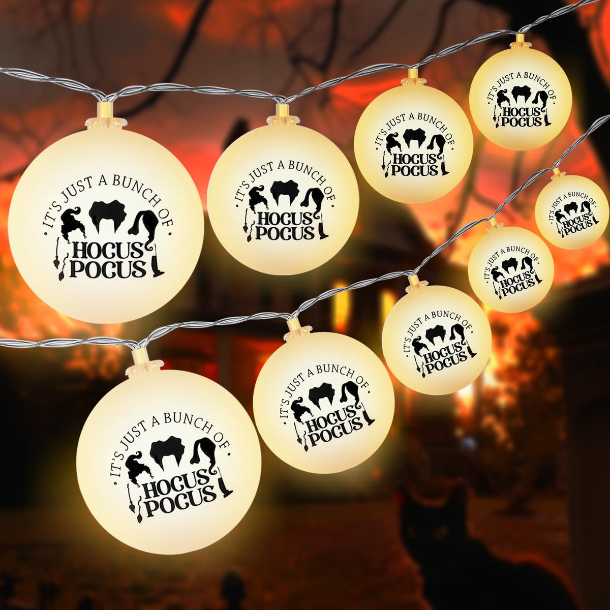 Christmas Halloween Decorations Lights Hocus Pocus Witch String Lights 20 LEDs 8 Modes Lighted Decorations for Garden Yard Fall 