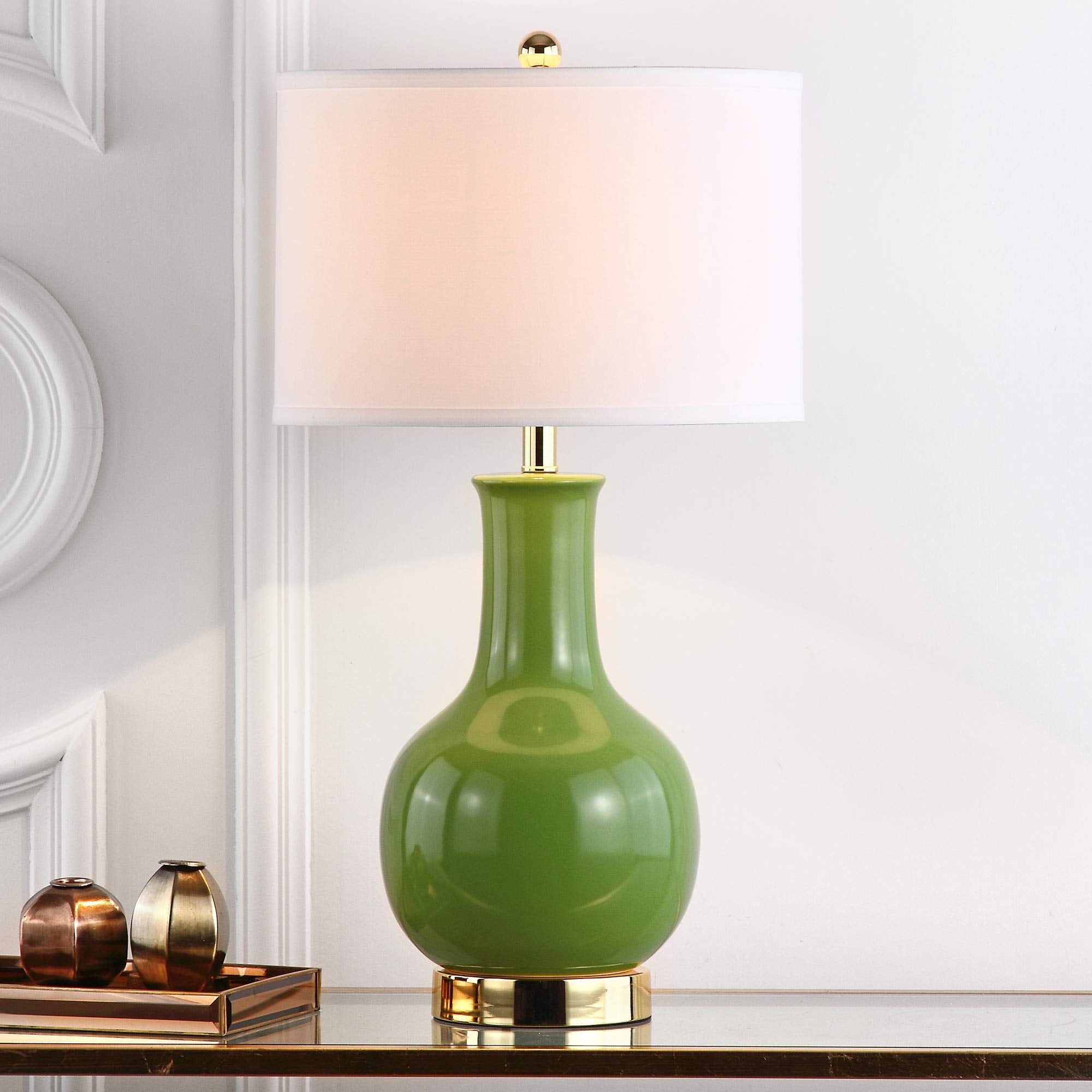Safavieh Lighting Collection Paris Modern Green Ceramic 28-Inch Bedroom Living Room Home Office Desk Nightstand Table Lamp (Led