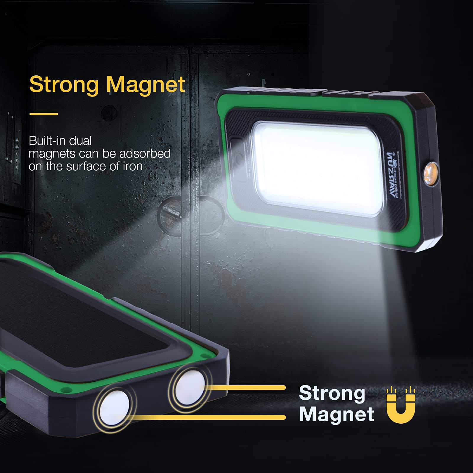 WARSUN Led Rechargeable Portable Magnetic Waterproof Solar Flood Light for Outdoor Camping Hiking Emergency Car Repairing (USB C