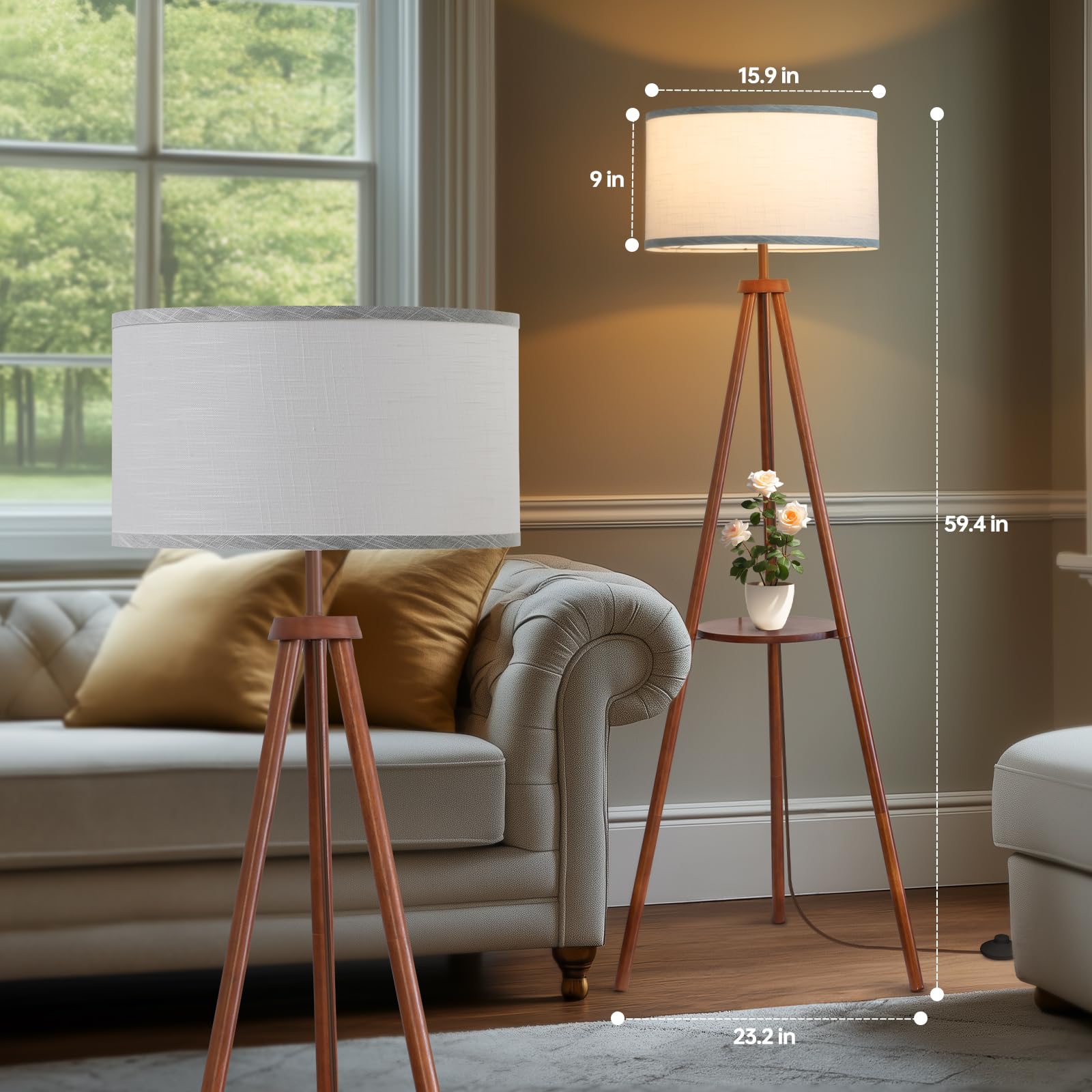 Eoeyyoyb Floor Lamps For Living Room, Modern Standing Lamp With Shelf, 3 Color Temperature Led Bulb Tall Lamps With Foot Switch