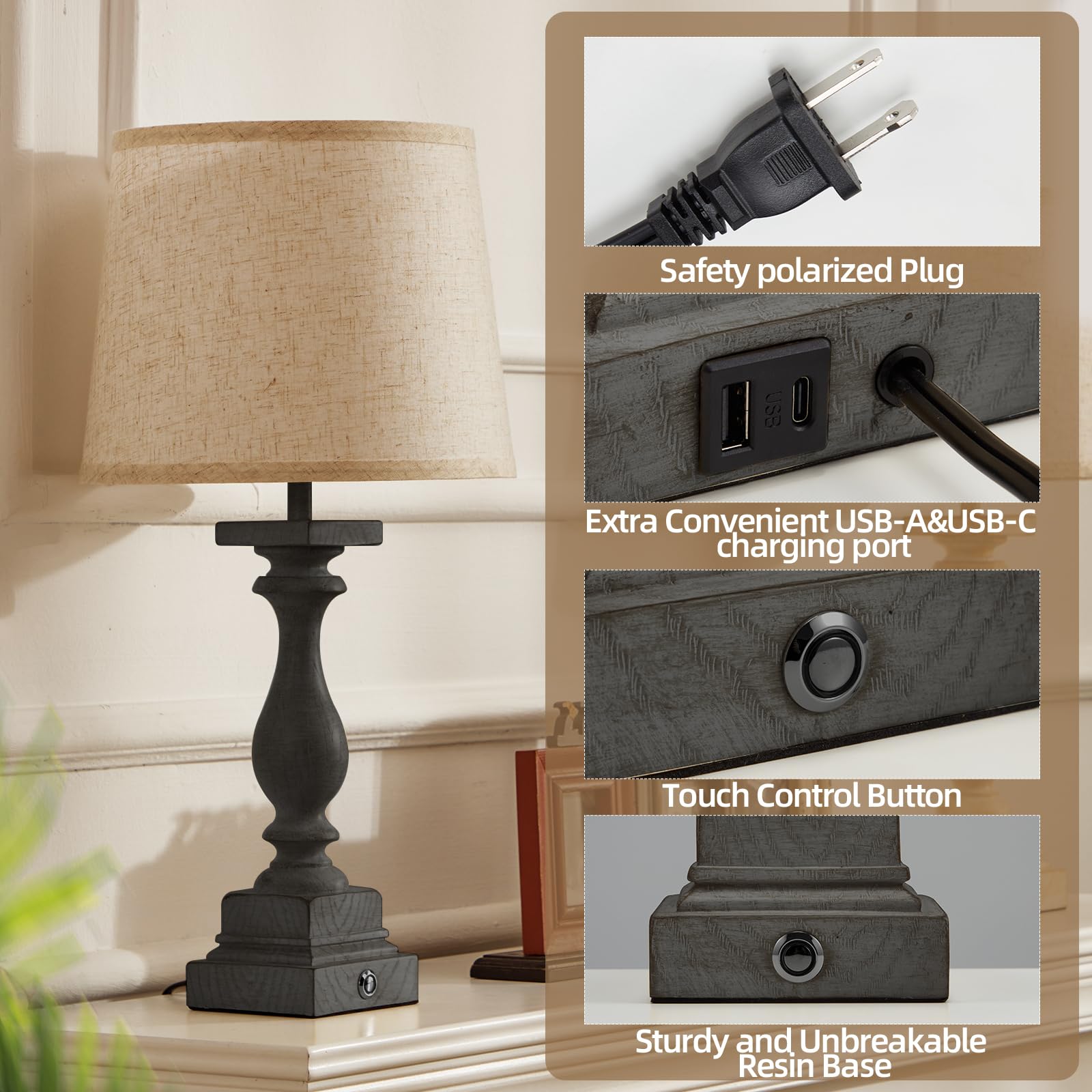 Bupplee Upgraded Touch Lamps For Bedroom Set Of 2,Bed-Side Table Lamps With 2 Usb Ports, Bedroom Lamps With 3- Way Dimmable,23''