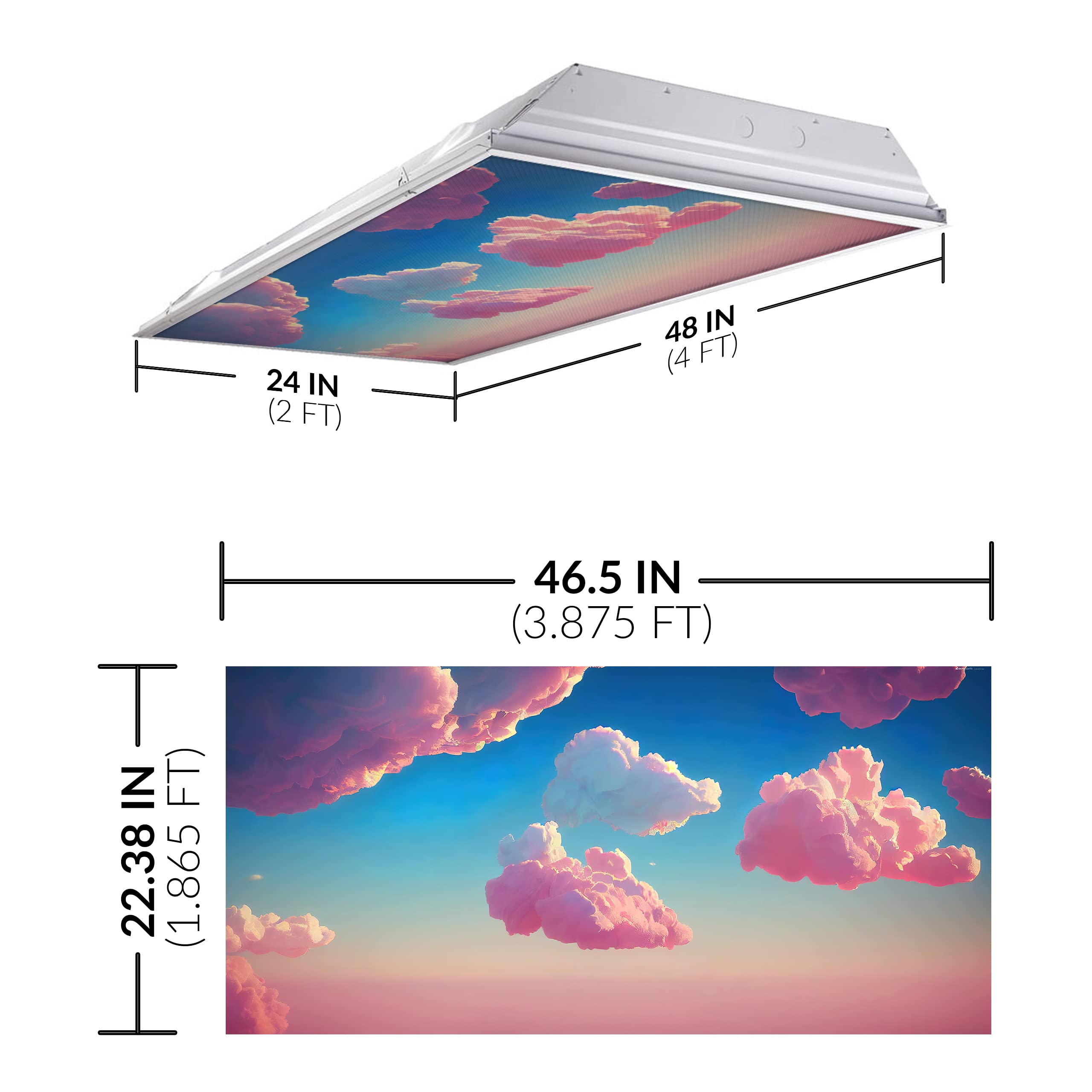 OCTO LIGHTS Fluorescent Light Cover Backlit Film Insert 2x4 Pink Clouds 22.38inx46.5in Classroom Office Lighting Solution