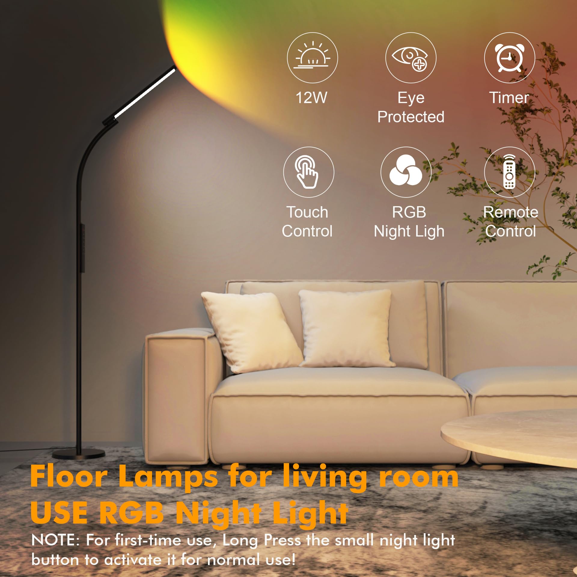 Led Floor Lamp, Bright Rgb Floor Lamps For Living Room, Adjustable 3000K-6000K Colors & Brightness, Gooseneck Modern Standing La
