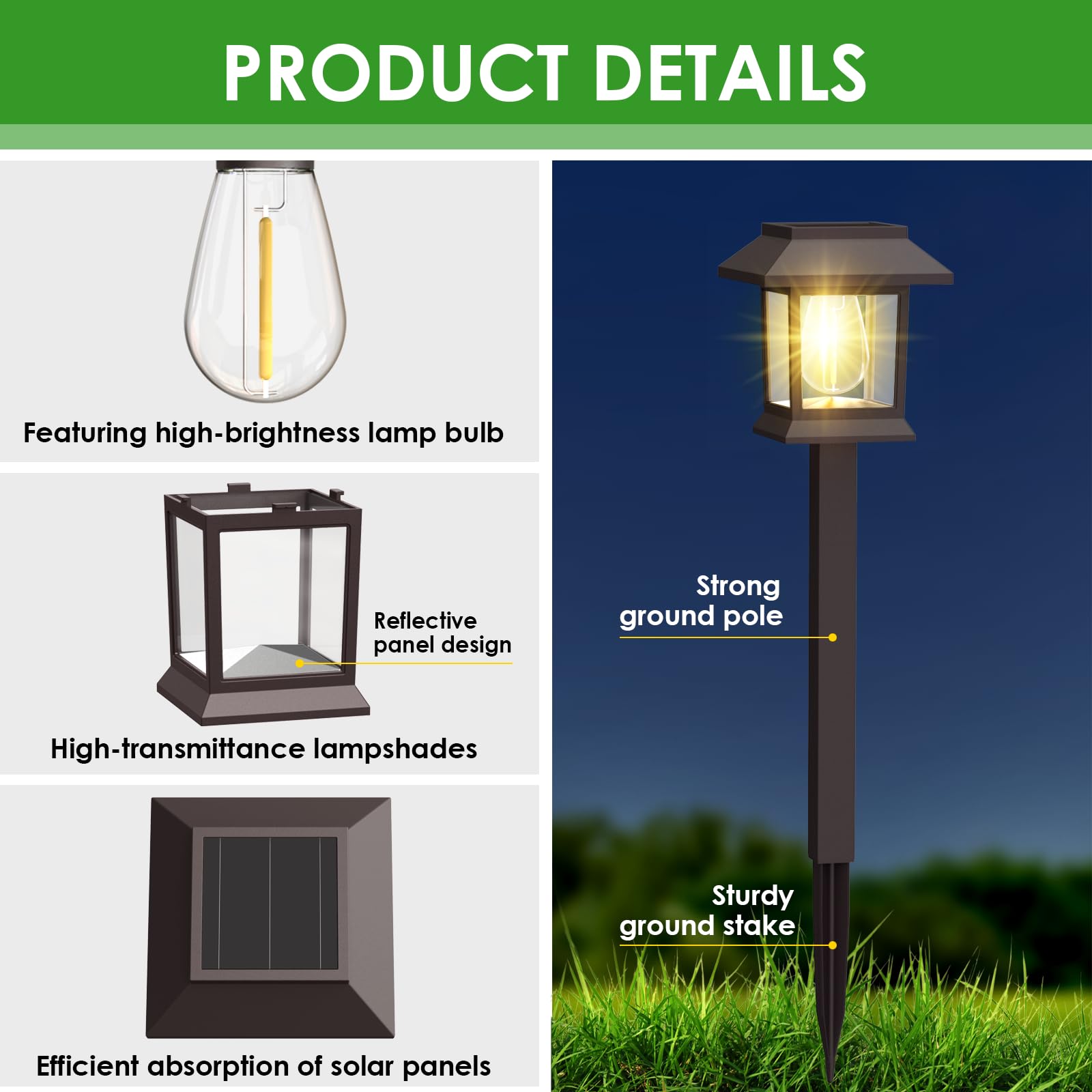Benany Solar Pathway Lights, 12 Pack Led Waterproof Outdoor Garden Landscape Lighting, Brown