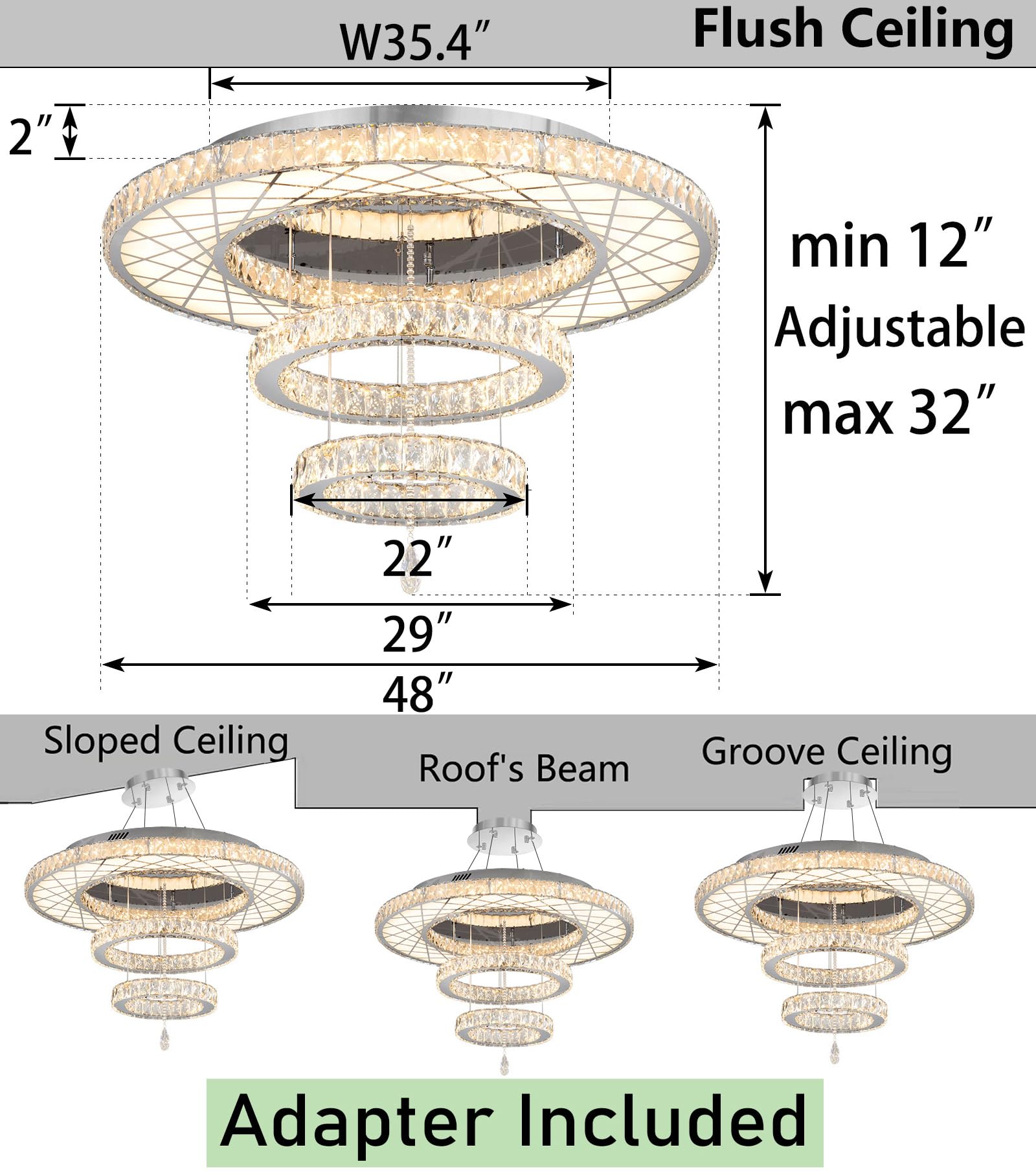 HAIXIANG 48" Gold Crystal Chandelier Ceiling Light, Dimmable LED, Luxury Living Room Fixture, Model MMQ3831