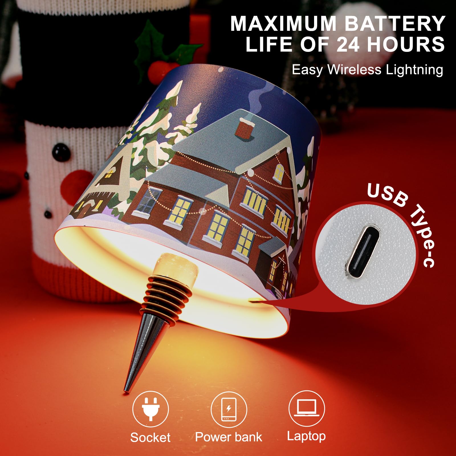 Mebaraul Wireless Bottle Lamp Shade, Rechargeable LED Table Lamp, Stepless Dimming, Portable, Metal, Igloo Color, Model FT1
